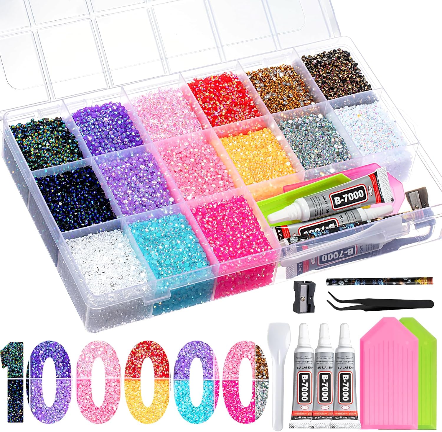 100000Pcs Bedazzling Kit, Large Pack Flatback Rhinestones for Bedazzling