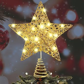 Christmas Tree Topper Star Christmas Tree Topper Star with LED Light Glitter Christmas Tree Star Topper Christmas Tree Topper Star Inside Christmas Tree Topper Star for Christmas Decoration