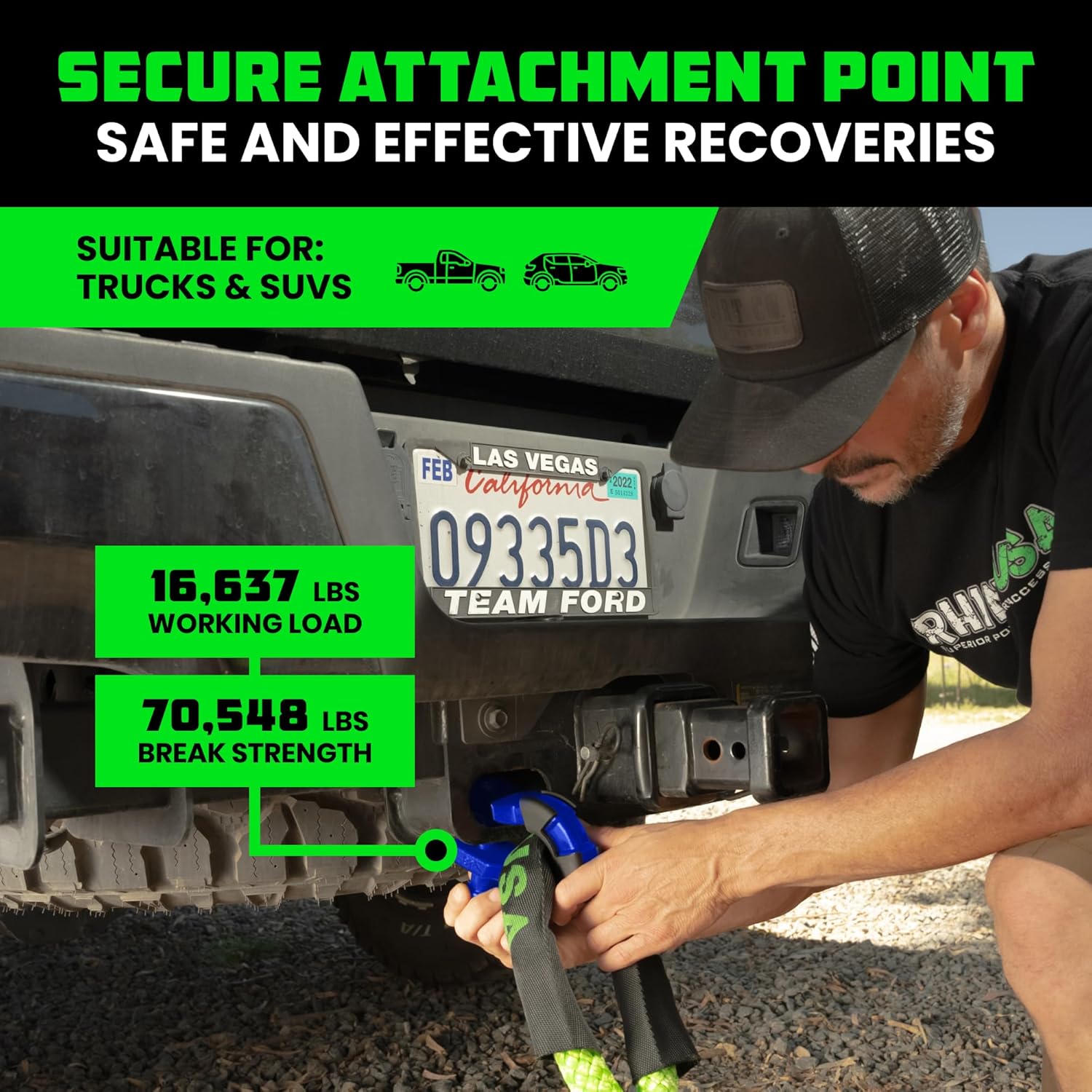 Rhino USA Super D Ring Shackles (2-Pack) - 70,548lb Break Strength – Heavy Duty 3/4" Clevis Shackle with 7/8 Pin for Towing & Off-Road Use - Pairs with Tow Strap for Vehicle Recovery (Blue) - Image 4