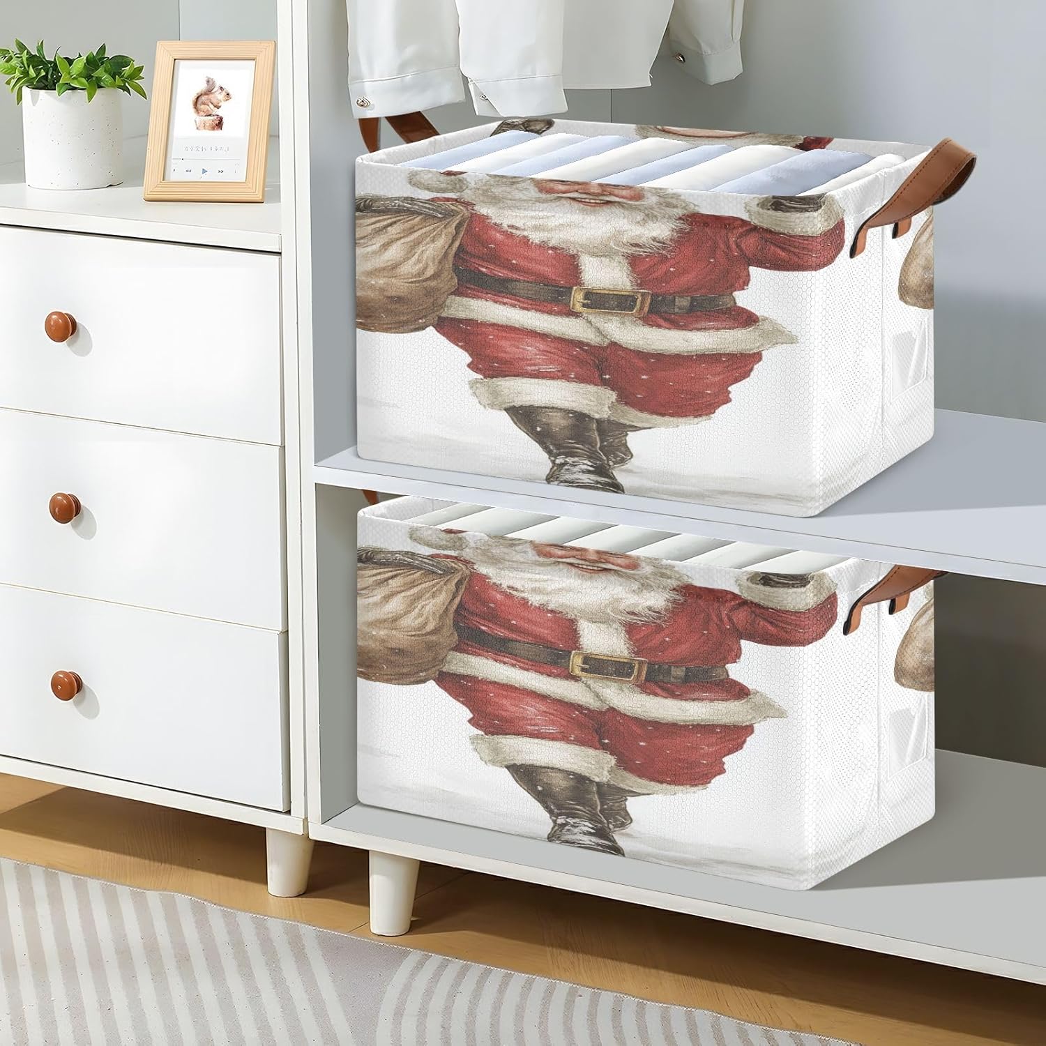 Christmas Man Snow 2 Pack Fabric Storage Bins for Shelves Collapsible Cube Storage Bin Basket Storage Cubes with Handle Under The Bed Storage Bins for Home Office Clothes Closet