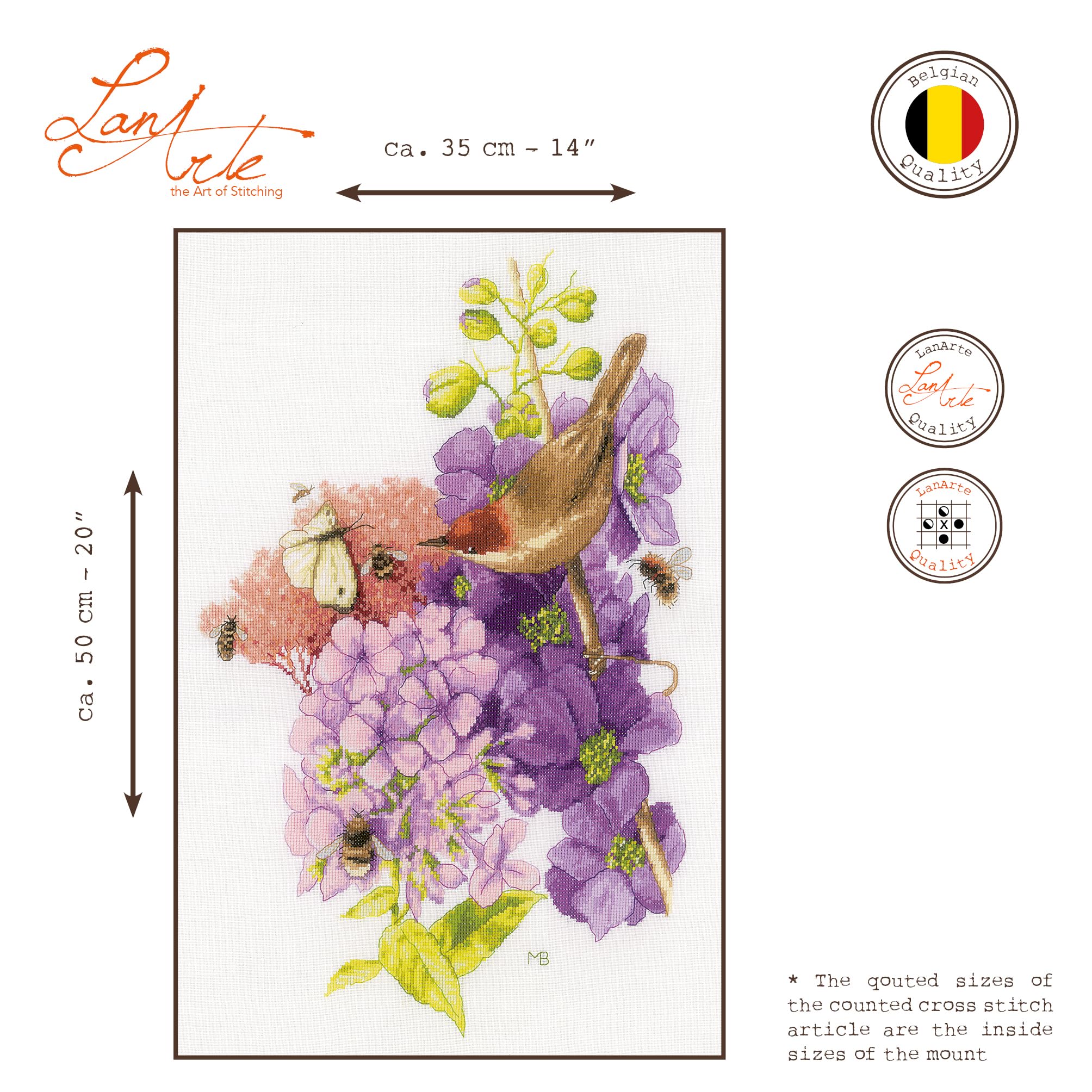 LANARTE Haft Krzyżykowy Liczony Zestaw Obraz do Haftu KWIATOWE SPOTKANIE Zrób to Sam Zestaw Kreatywny dla Dorosłych Rękodzieło Artystyczne 35 x 50 cm Dekoracja Ścienna DIY Cross Stitch Kit
