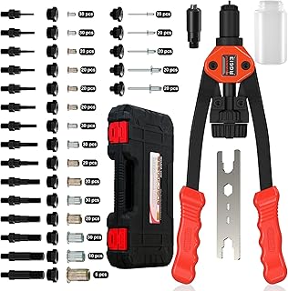 Dual-Function Rivet Nut Tool Rivet Gun Kit Including 405 pcs Rivet Nuts Blind Rivets 15 Mandrels 5 Rivet Nozzles, Multi-Purpose