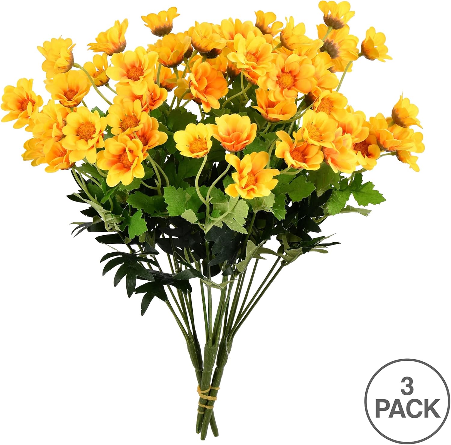 Vickerman Everyday Artificial Yellow Wild Daisy Bush 14.5" Long - Premium Faux Floral Decor for Wedding or Everyday Arrangements - Maintenance Free Flowers - 3 Pack