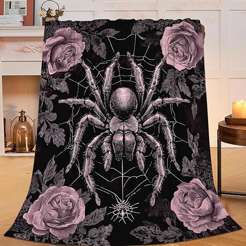 Gothic Spider Throw Blanket Rose Spiders Blankets Aviation Spider Web Fleece Plush Super Soft Cozy Warm Lightweight Decor Gifts for Boys Girls Kids Adults Men Women 40" x 50"