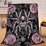 Gothic Spider Throw Blanket Rose Spiders Blankets Aviation Spider Web Fleece Plush Super Soft Cozy Warm Lightweight Decor Gifts for Boys Girls Kids Adults Men Women 40