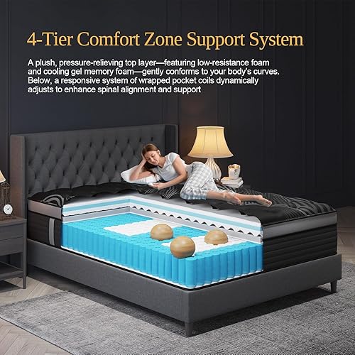 Miniatura 5 de Colchón híbrido tamaño individual de 14 pulgadas, sensación media firme con resortes embolsados y espuma viscoelástica de gel refrescante,