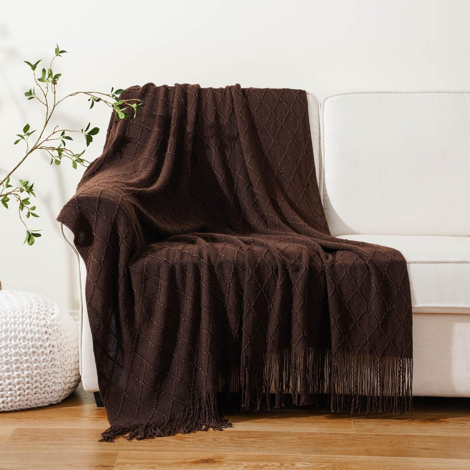 BATTILO HOME Dark Brown Throw Blanket for Couch, Chocolate Knit Throw Blankets for Home Decor, Decorative Brown Blanket for Foot of Bed, 50"x60" - Image 2