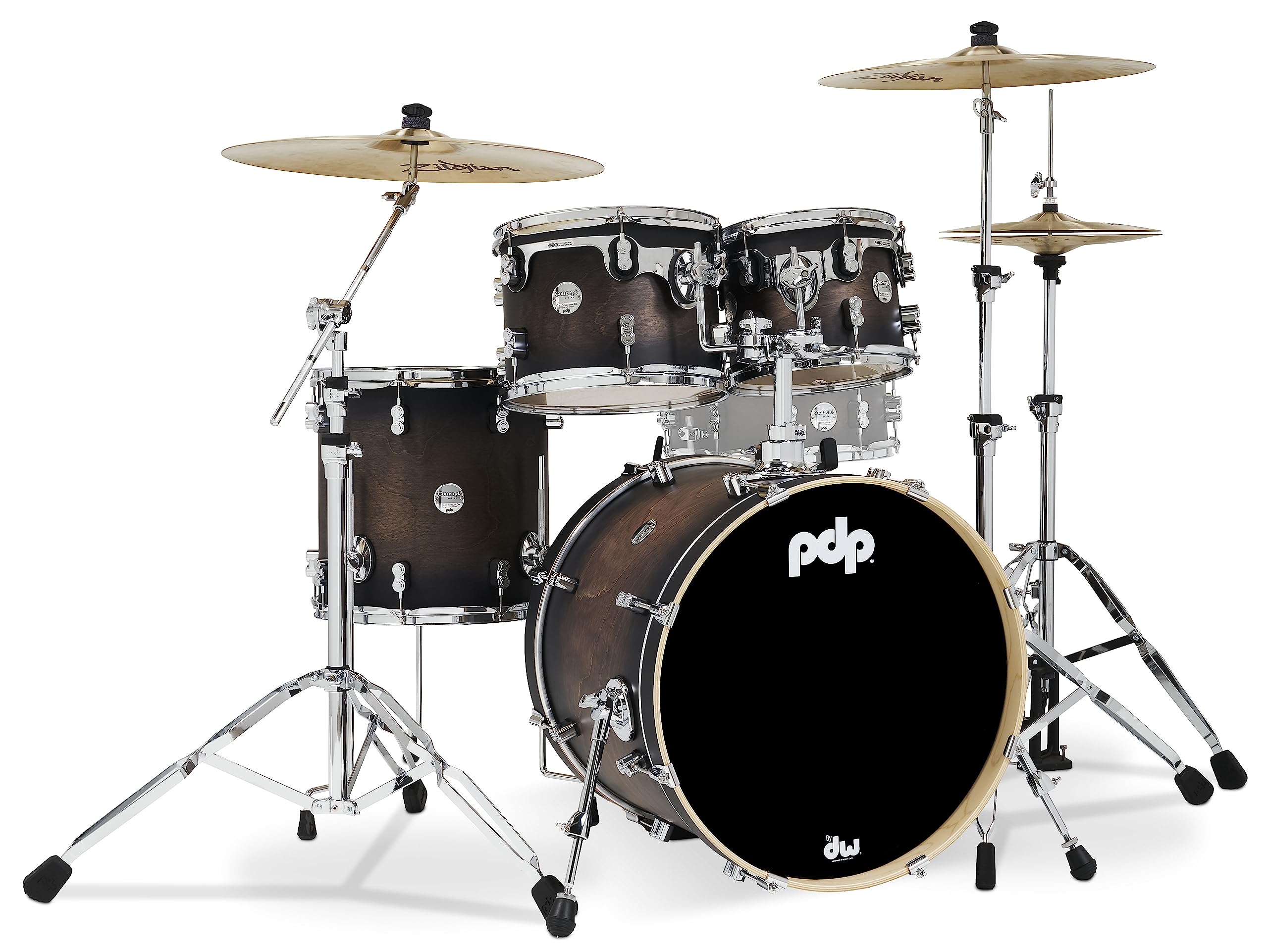 Pacific Drums & Percussion PDP Concept Maple 4-Piece Fusion, Charcoal Burst Drum Set Shell Pack (PDCM20FNSCB)