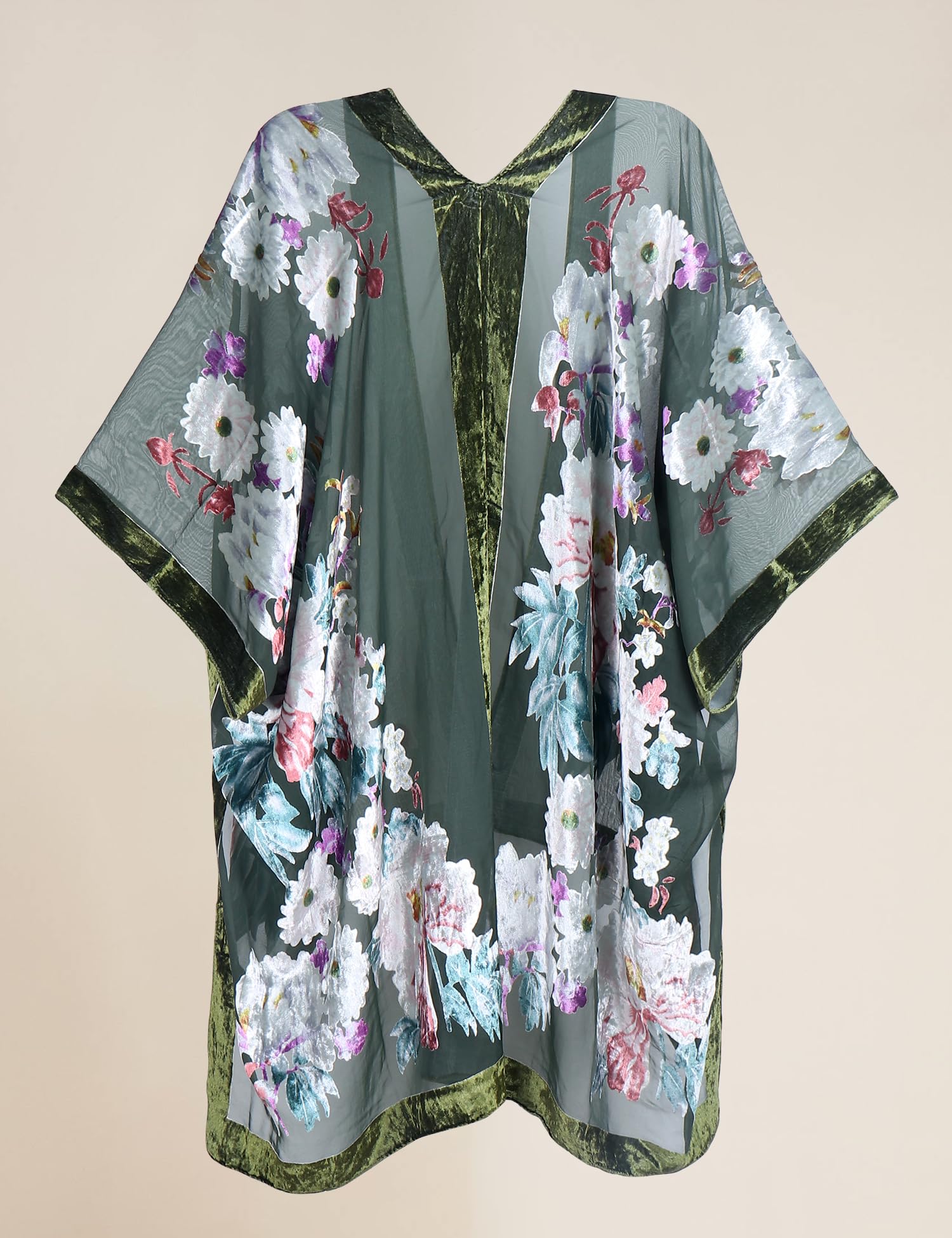 MJ SERECA Damen Burnout-Velours-Kimono, langer Cardigan, Überwurf, lässiges Outfit, One Size-Large Plus Tall
