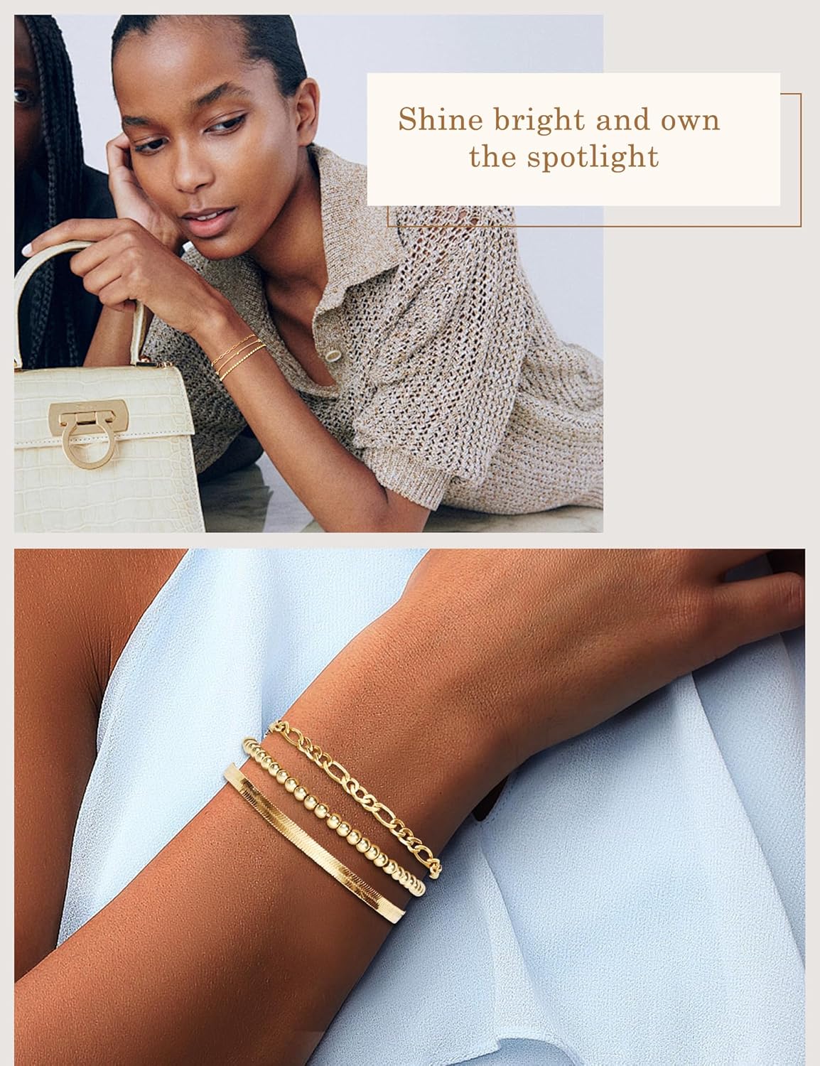 Gold Bracelets for Women - 14K Dainty Bracelets Set for Women, Gold Jewelry Sets for Women Trendy, Stackable Cuban Link Paperclip Chain Bracelet Pack Fashion Accessories Gifts for Mom - Image 5