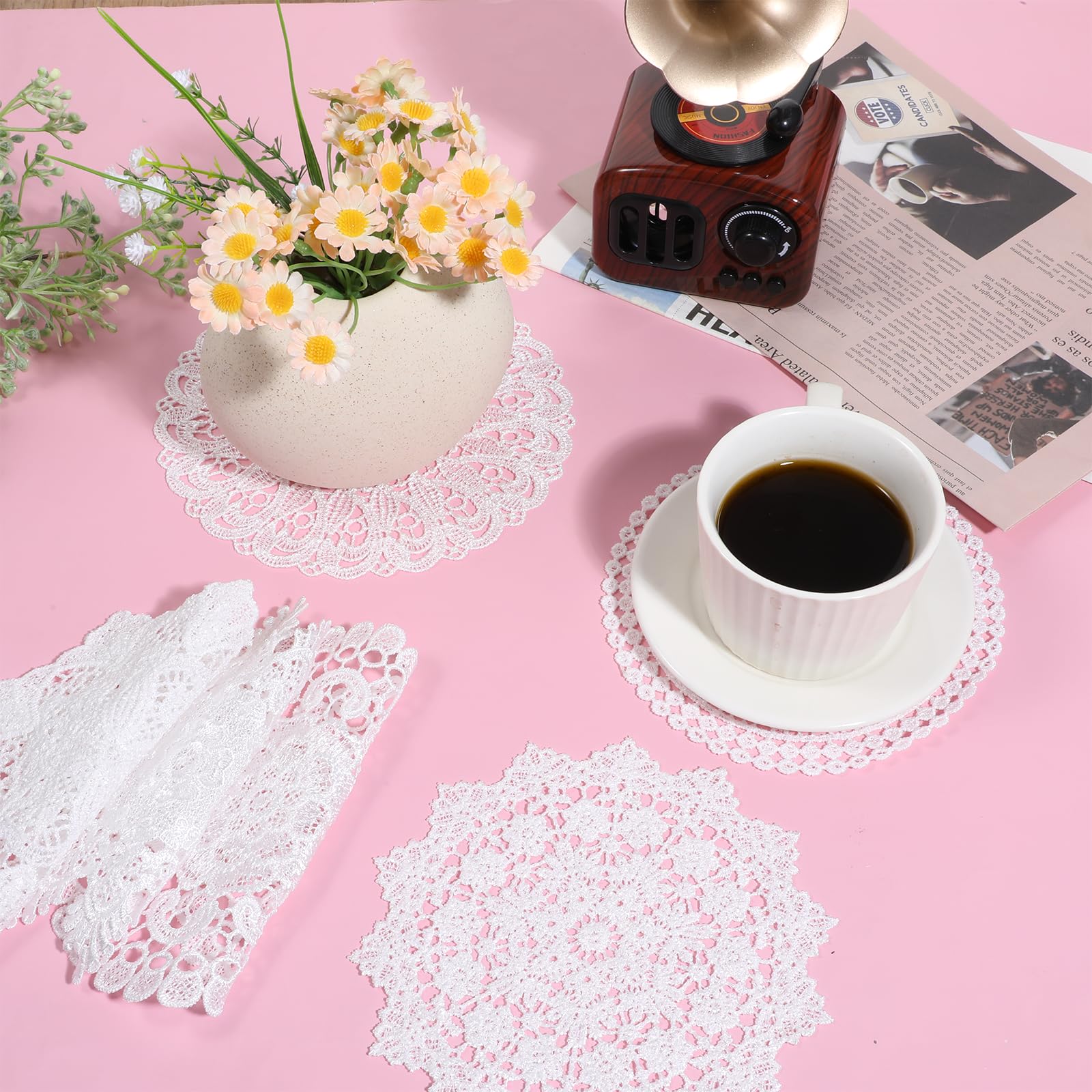 5er-Set Handgehäkelte Baumwoll-Deckchen – 30–40 Cm, Weiß, Vintage-Stil – Für Teeparty, Hochzeit & Boho-Deko