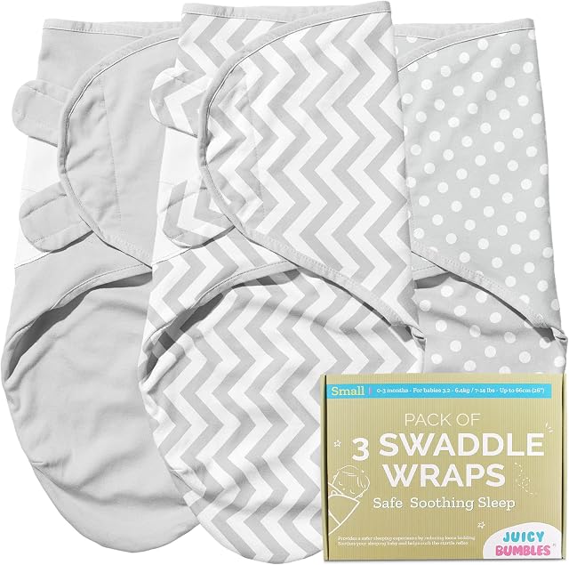 Juicy Bumbles Swaddle Blanket 0-3 Months - 100% Cotton Baby Swaddle Wrap Newborn - Set of 3 Swaddle Wrap - Baby Essentials for Newborn Baby Boy and Girl
