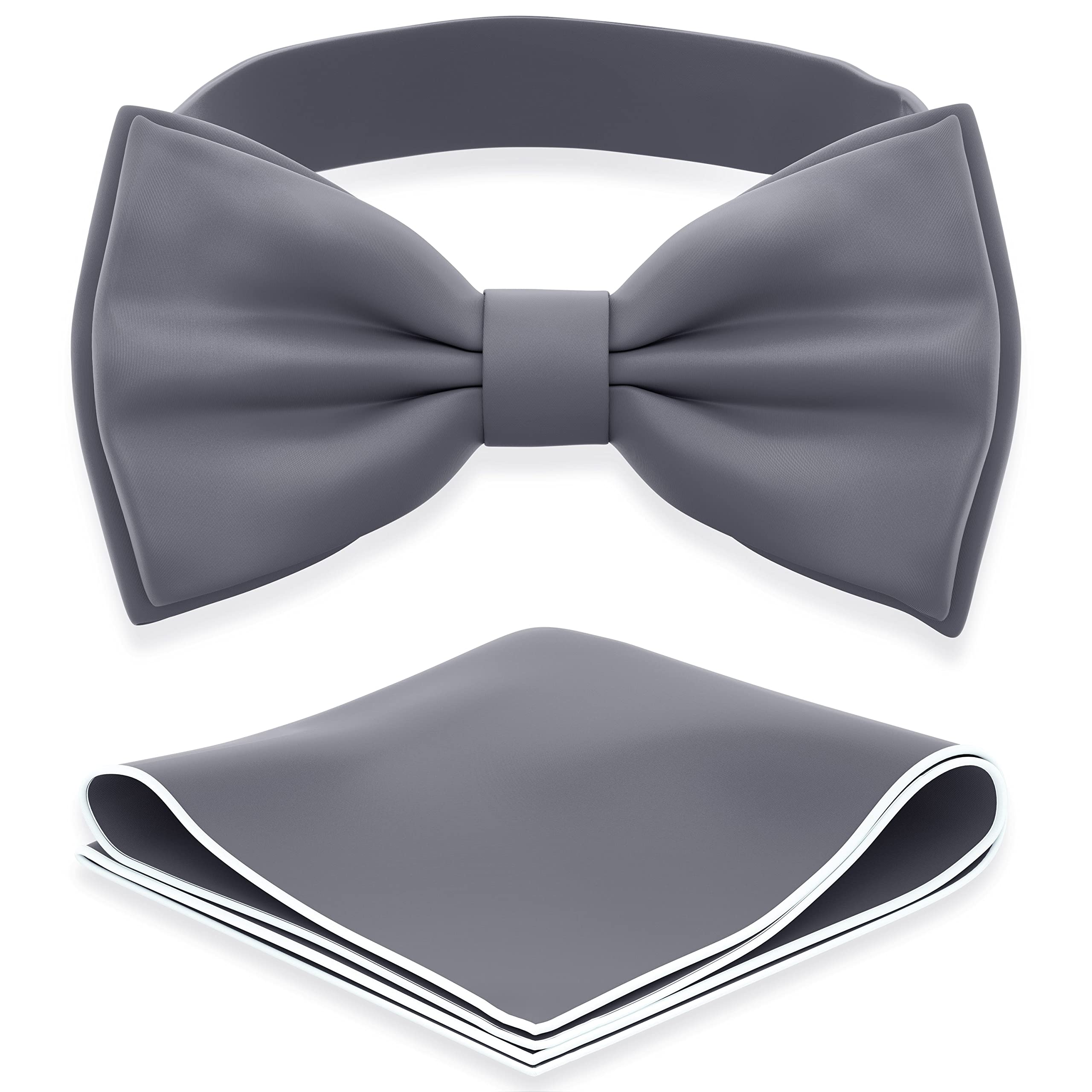 Adam Young Men's Bow Ties with Handkerchief Pre-Tied Style Formal Satin Classic Bowtie for Tuxedo Faux Silk