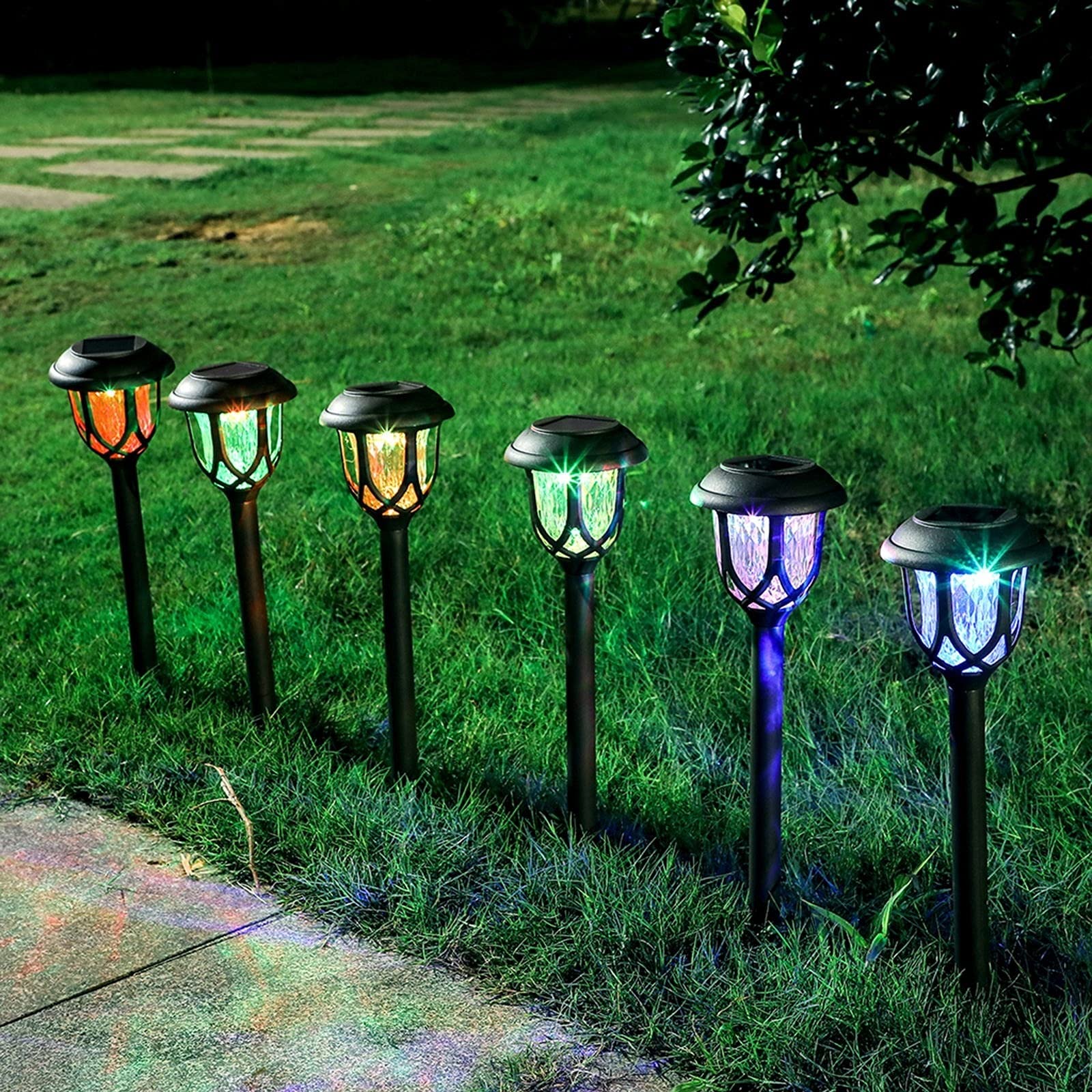 4 Packungen Solar-Wegeleuchten for den Außenbereich, wasserdichte solarbetriebene Gartenhofleuchten for Gehwege, Gehwege, Auffahrten Lampen (Color : Multicolor)
