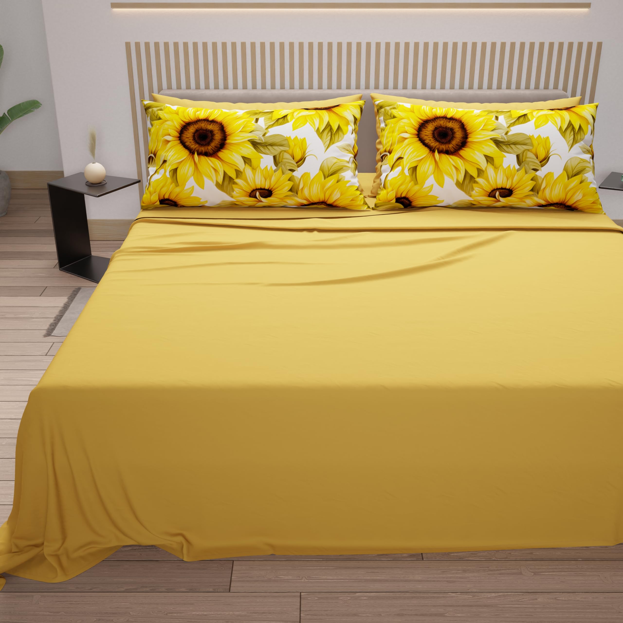 PETTI Artigiani Italiani, Cotton Sheets with Pillowcases in Digital Print, Single Bed Sheet, Single Bed Set, Sunflower - Image 4