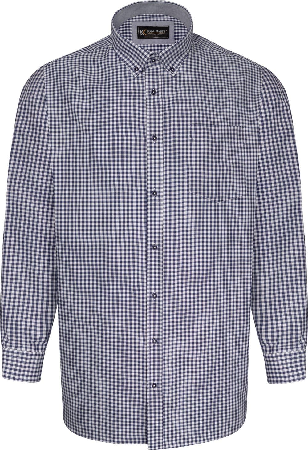 Kam Men's Blue Shirt Long Sleeve Collared Gingham Formal Wear Plus Size 2XL-8Xl 6351 (Uk, Alpha, 3XL, Plus, Regular, Navy)