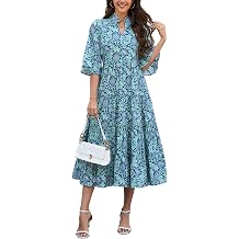 Womens Floral Ruffle Midi Dress V Neck Bell Sleeve Flowy Tiered Long Dress