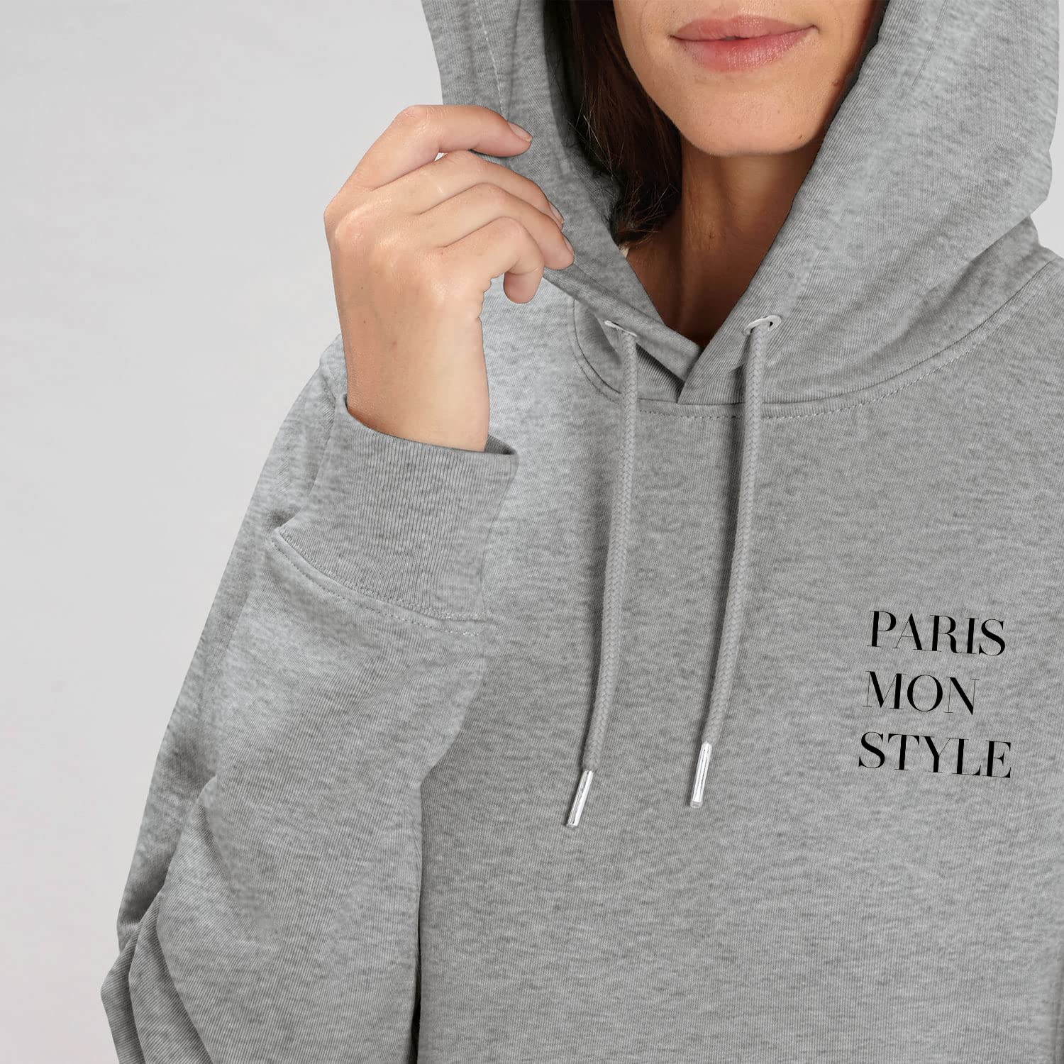 Damska bluza z kapturem Cruiser – Paris – sportowy styl uliczny, długi rękaw, bluza z kapturem z bawełny organicznej na jesień i zimę, szary (Heather Grey), S