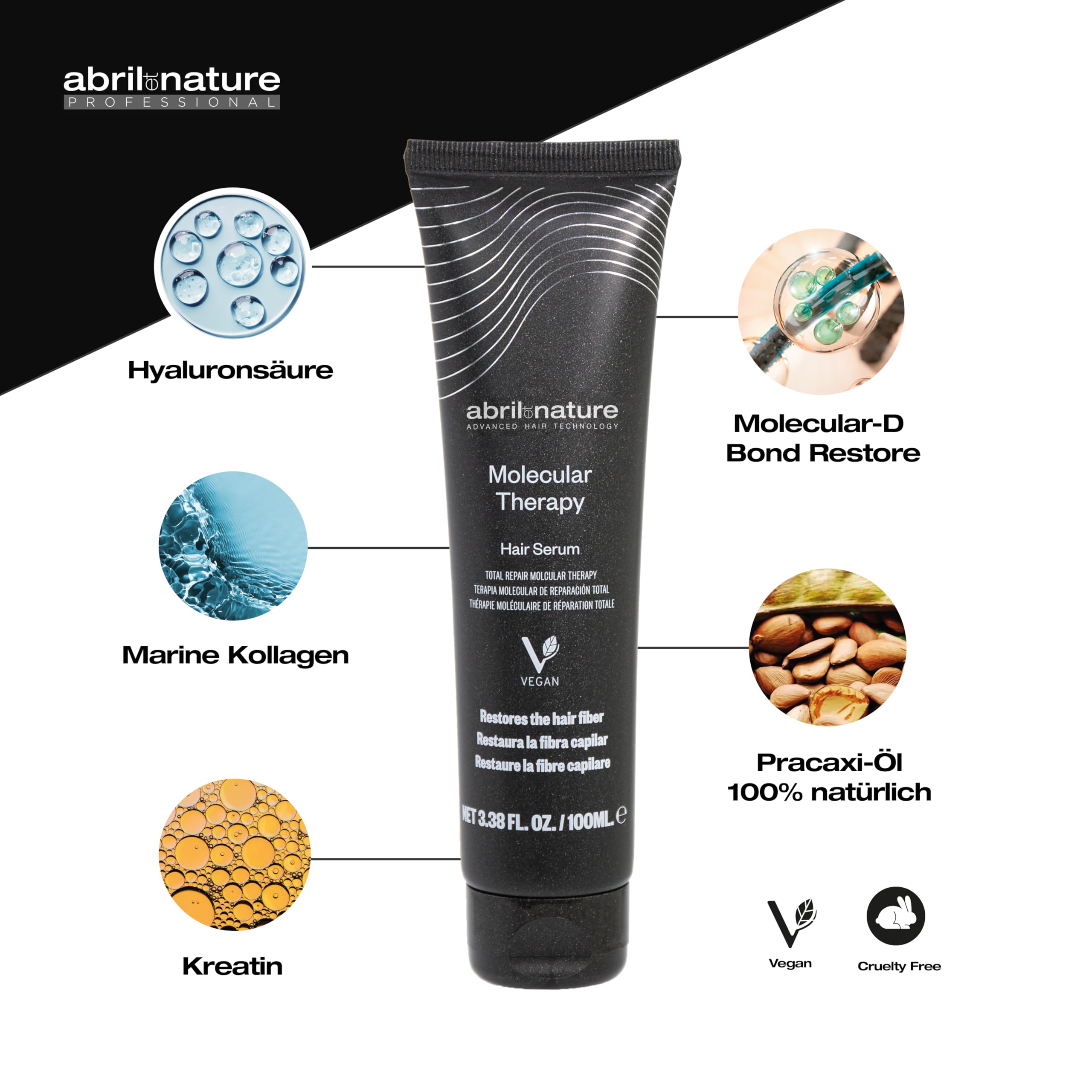 abril et nature - Professionelles Haarpflege-Set Reparatur - Molecular Therapy - Shampoo-, Maske- und Serum-Set für geschädigtes, beanspruchtes oder alterndes Haar - Restauriert und repariert - 550 ml