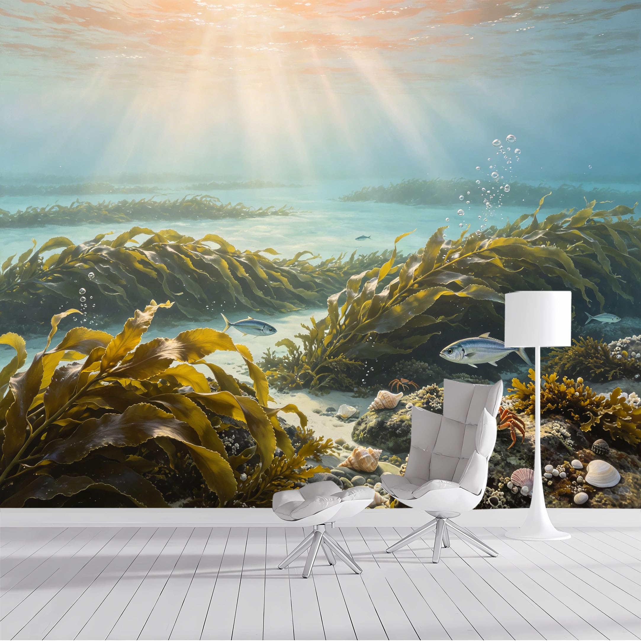 Custom Size Wall Mural Underwater Kelp Forest Ocean Life Realistic Painting SelfAdhesive Wall Fabric Removable Peel and Stick Wallpaper Wall Decor for Living Room Bedroom Bathroom