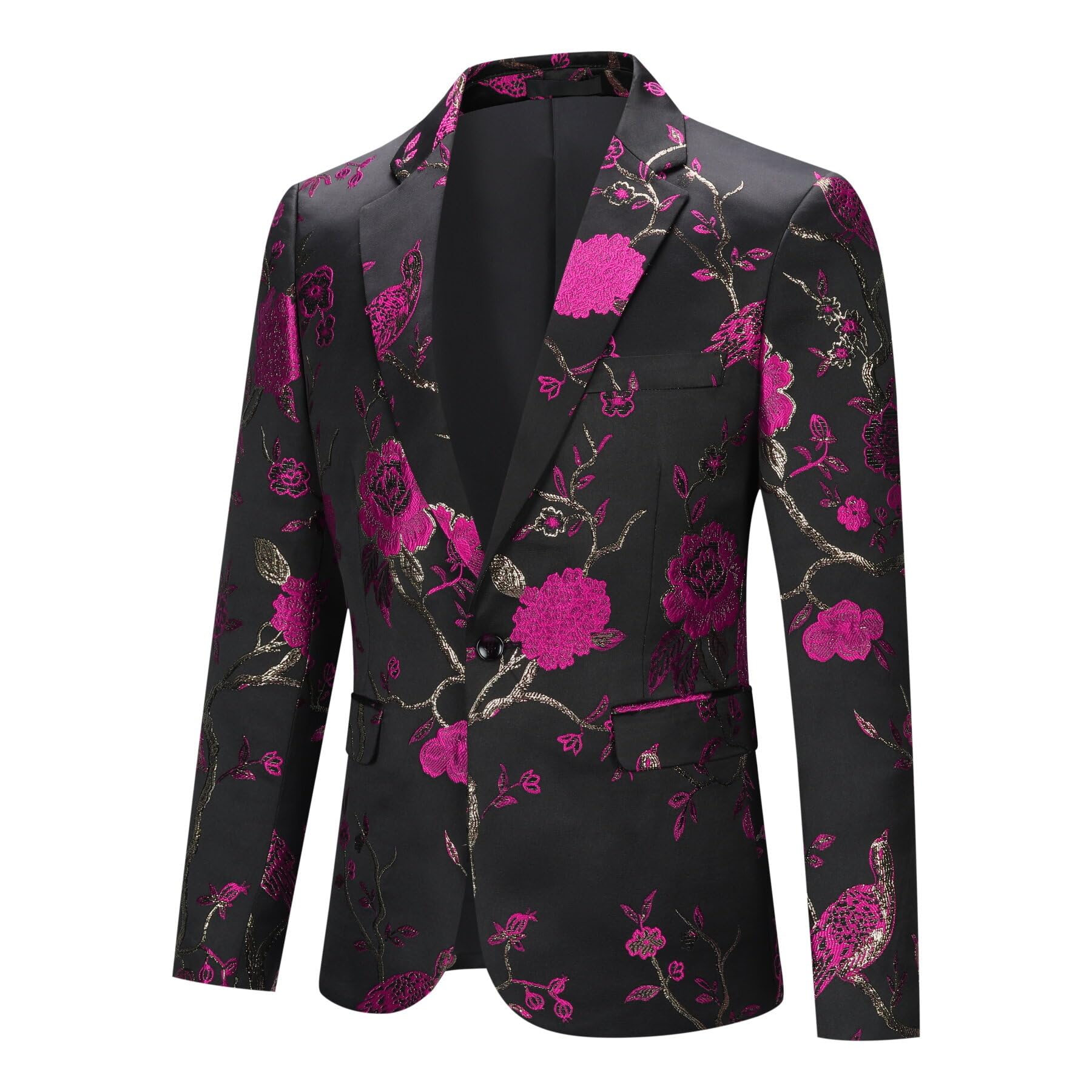 YOUTHUP Chaqueta de Esmoquin con Bordado para Hombre un Botón Floral Chaqueta de Traje Blazer