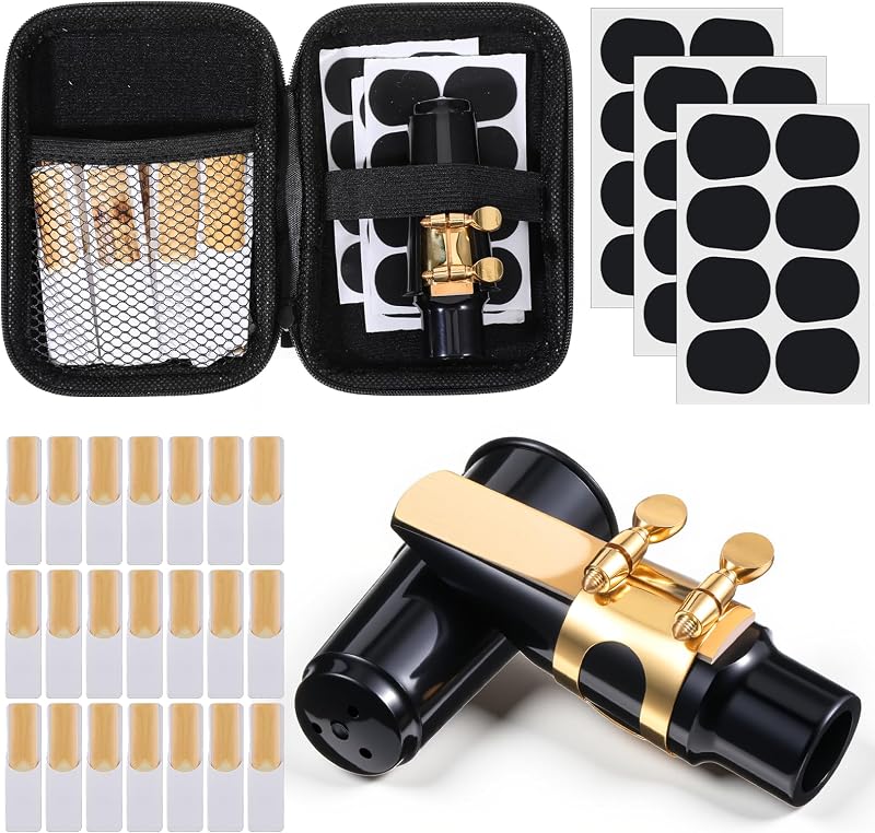 49Pcs Alto Saxophone Mouthpiece Kit, Includes Gold Sax Ligature, Saxophone Mouthpieces, Plastic Cap, 21 Sax 2.5 Reeds, 24 Mouthpiece Pads and 1 EVA Storage Case for Alto Saxs Parts and Accessories