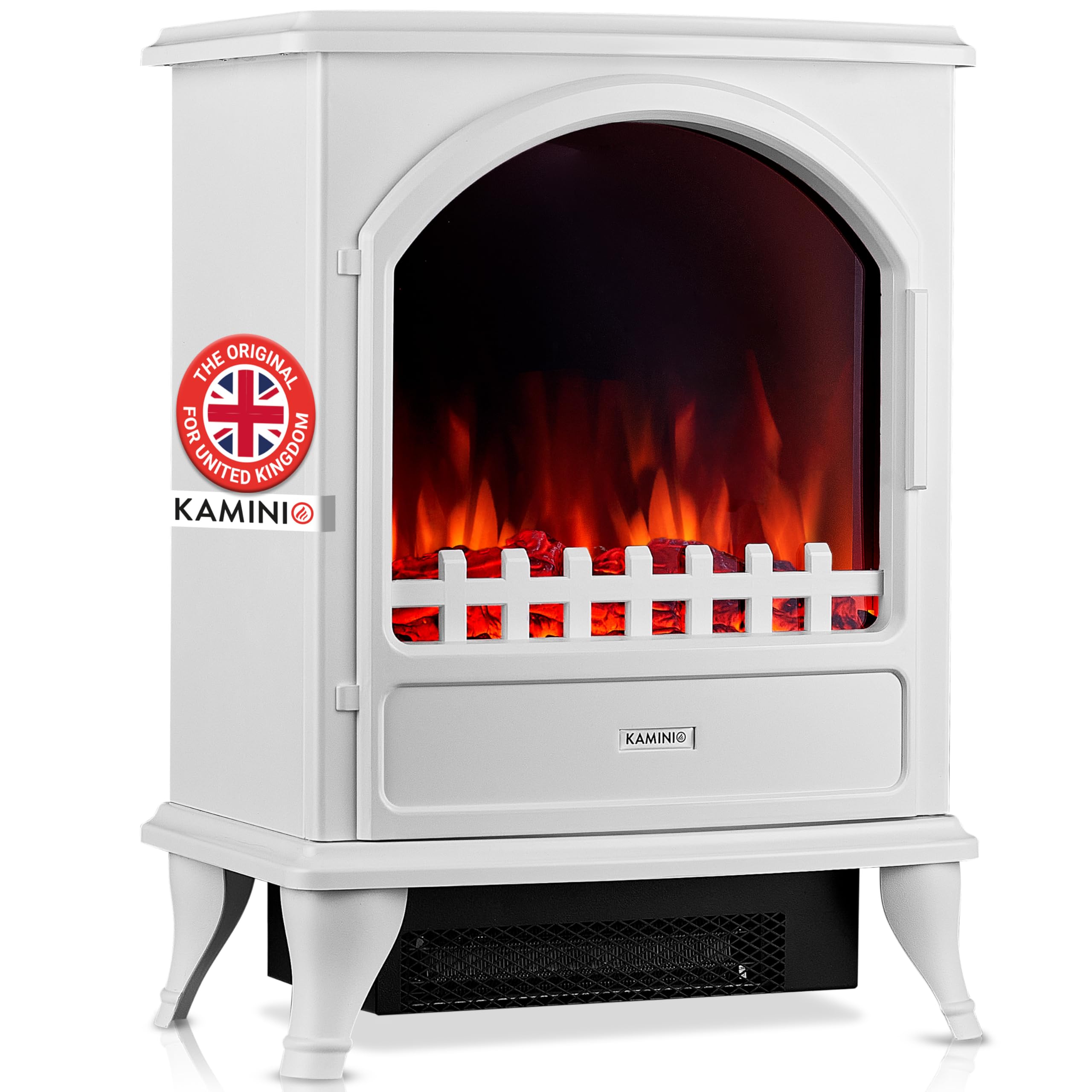 KAMINIO Electric Fireplace LENI - Electrical Stove with Heater, 3D Flame Effect (White)