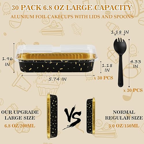 Miniatura 2 de Mini moldes para pan con tapas, 30 moldes para pasteles de 6.8 onzas, 6.8 fl oz, con tapas, desechables, de papel de aluminio, para magdalenas,