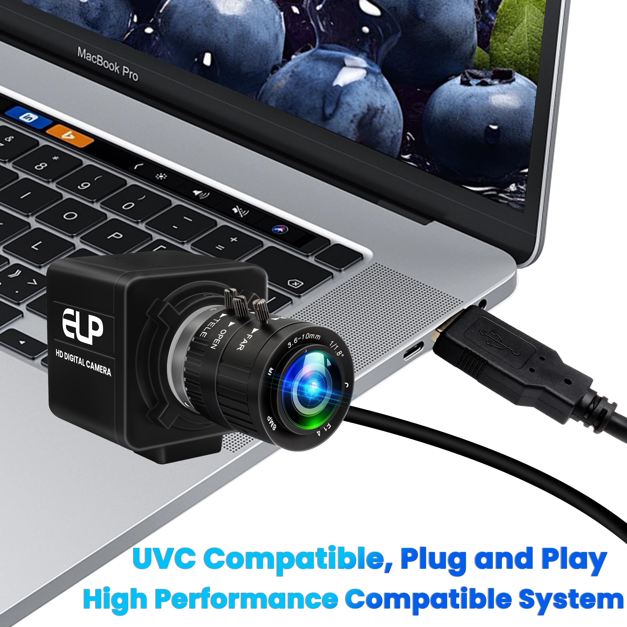Cámara USB 4K 12 megapíxeles USB Webcam 1080P 120fps Cámara de golf de alta velocidad con zoom óptico manual 3X Lente de acercamiento Cámara de PC Plug and Play para transmisión en vivo,