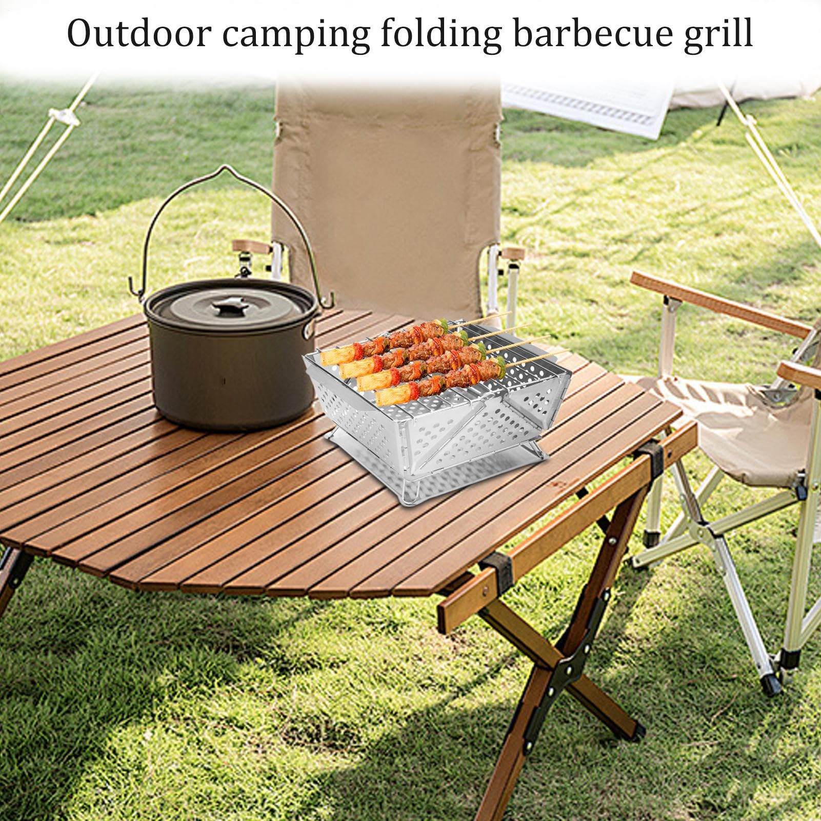 barbecue de table en acier inoxydable - Barbecue pliant portable multi-usages - Barbecue portable et portable parfait pour le camping, les réunions sur la plage ou les pique-niques. La taille
