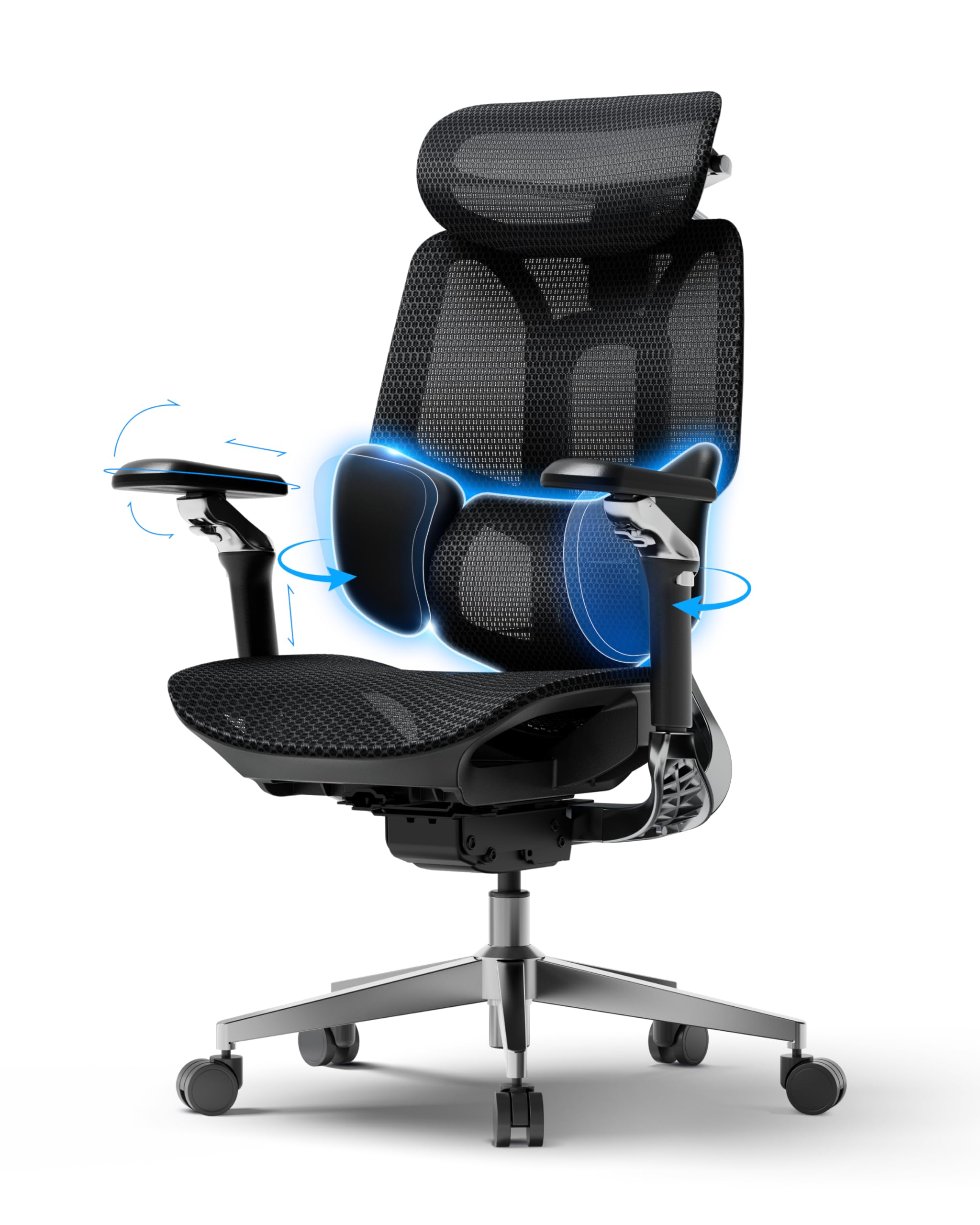 Hbada E3 Pro 2026 Edition Ergonomic Office Chair, Mesh Desk Chair with 3-Zone Floating Lumbar Support, Upgraded 4D Headrest, 720° Armrests, Black