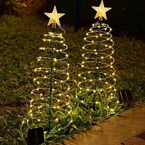 Luces LED solares de jardín de 37 pulgadas versión mejorada para árbol de Navidad impermeable en espiral para patio césped patio fiesta decoración