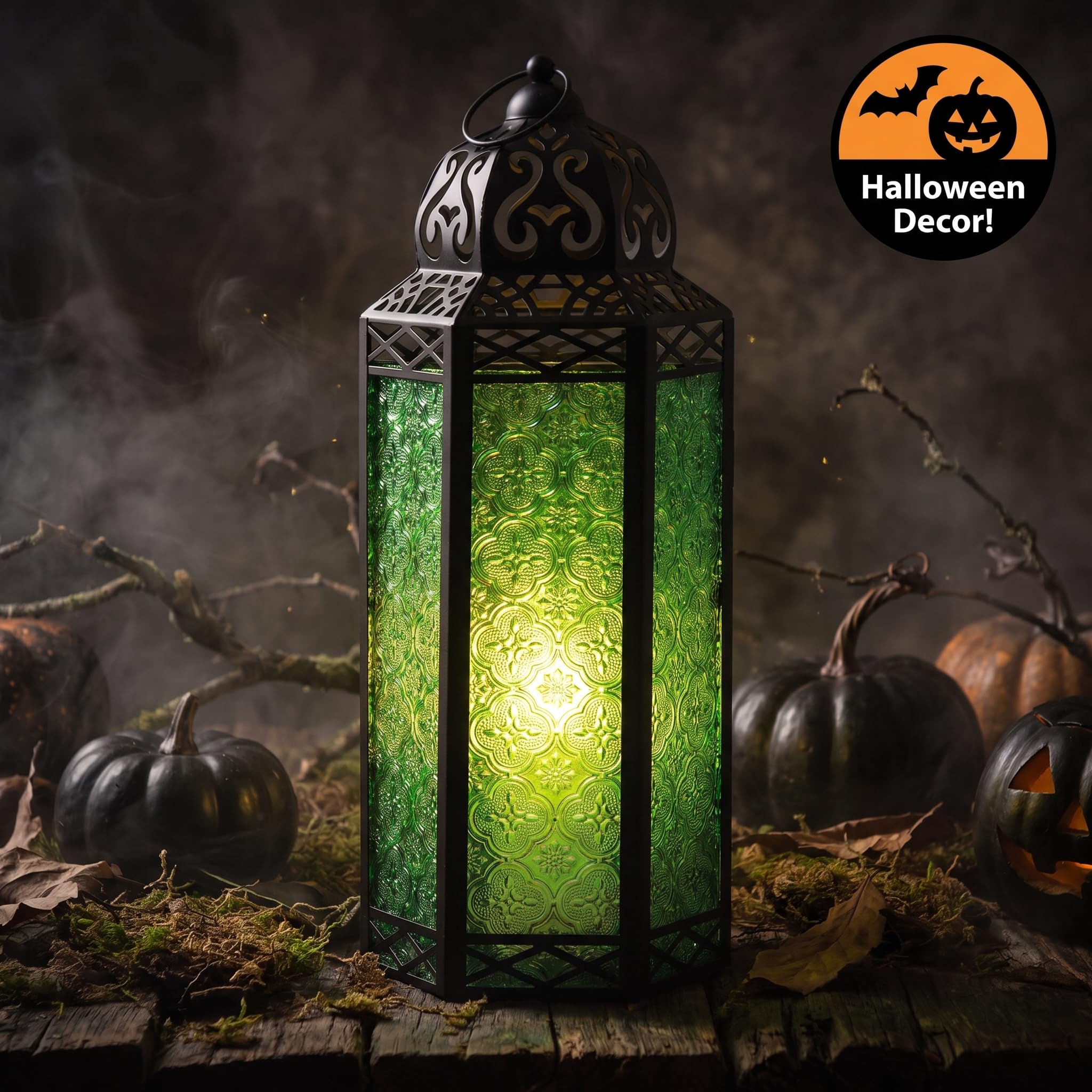 Lanterna decorativa marocchina in metallo nero, portacandela per interni ed esterni, decorazione per la casa, extra large, verde