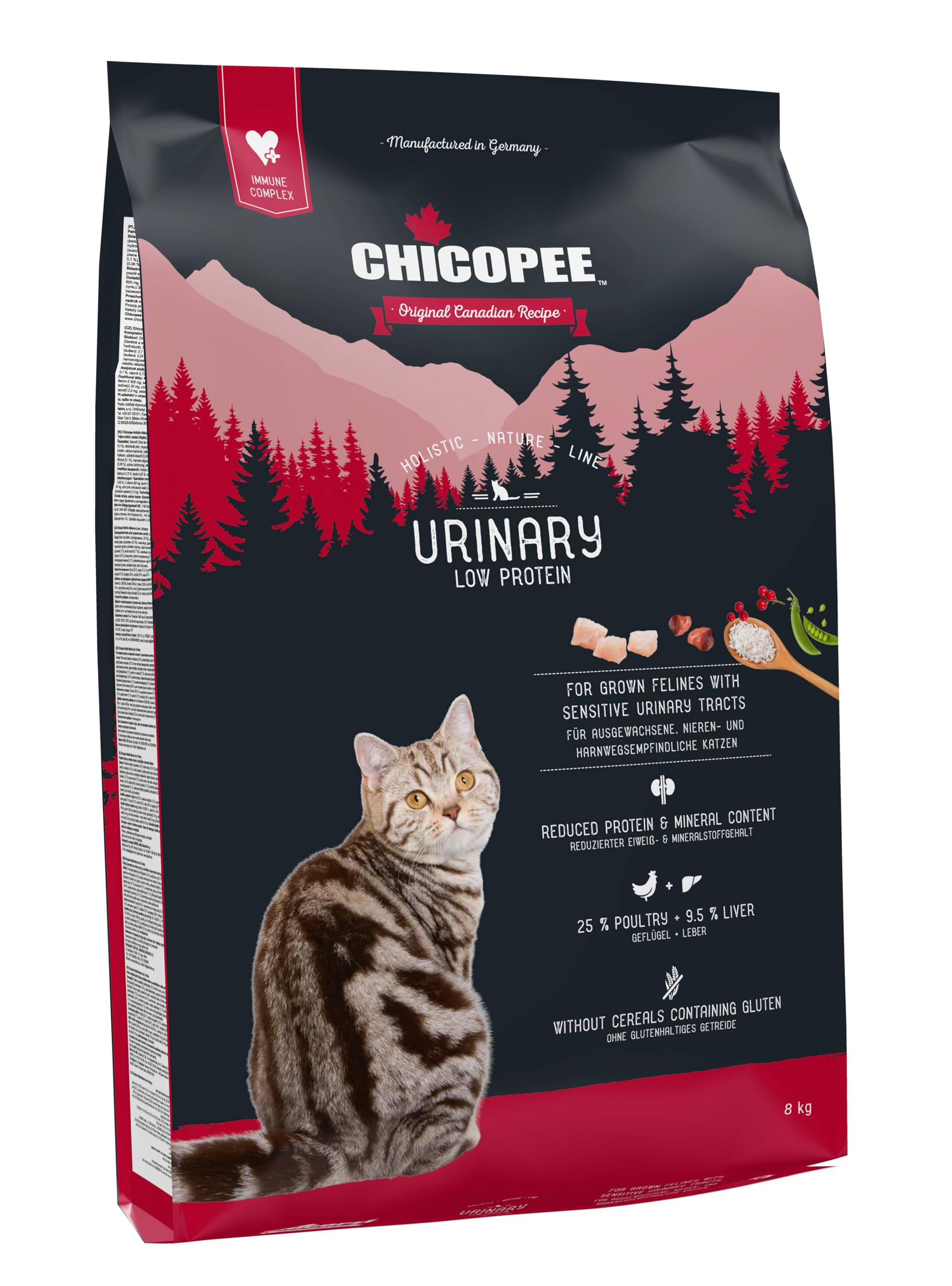 Chicopee Holistic Nature Line | Adult Urinary | Katzenfutter trocken | Geflügel & Leber | Unterstützt Harnwege | ohne glutenhaltiges Getreide | Inspiriert von der Natur Kanadas | 8 kg
