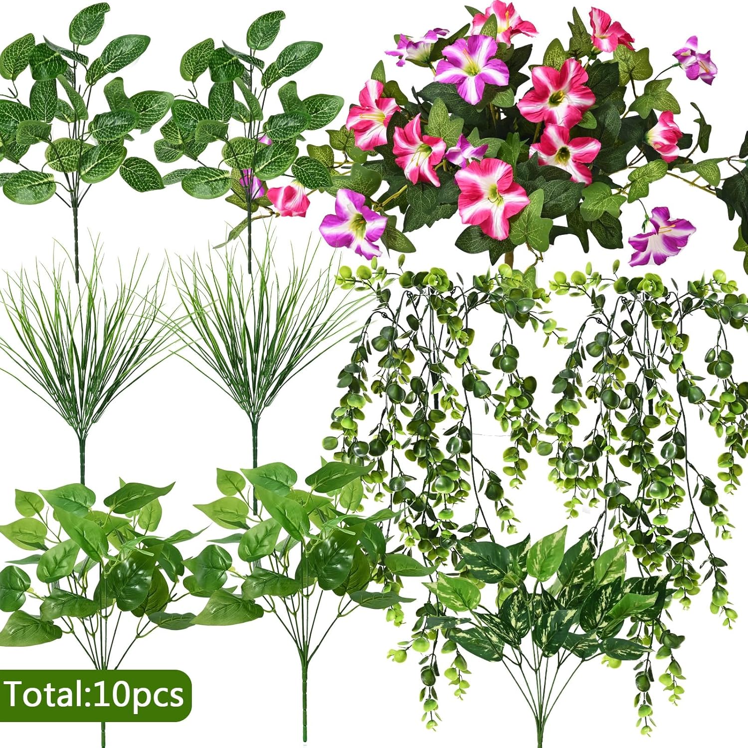 Waipfaru Artificial Plants & Flowers, UV Resistant Fake Plants Artificial Flowers Outdoors, Realistic Faux Petunias Fake Hanging Plants for Home Outside Garden Balcony (10 Bundle Fuchsia Lotus) Fuchsia 10 Bundles