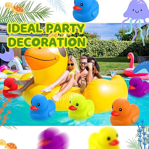 Miniatura 7 de Juego de 6 patos de goma de 7.1 pulgadas, juego de patos de goma grandes y coloridos para fiestas, patos flotantes y chirriantes, juguetes de tina