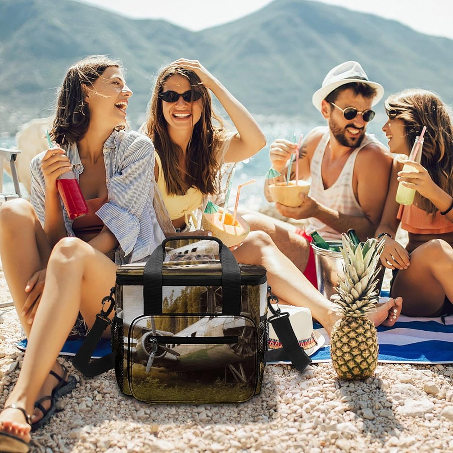 Camping Ice Pack, Abandoned Plane Print Cooler Bag, 22.5L Large Capacity Insulated Lunch Tote Bag for Outdoor, Picnic, BBQ, Travel, Work