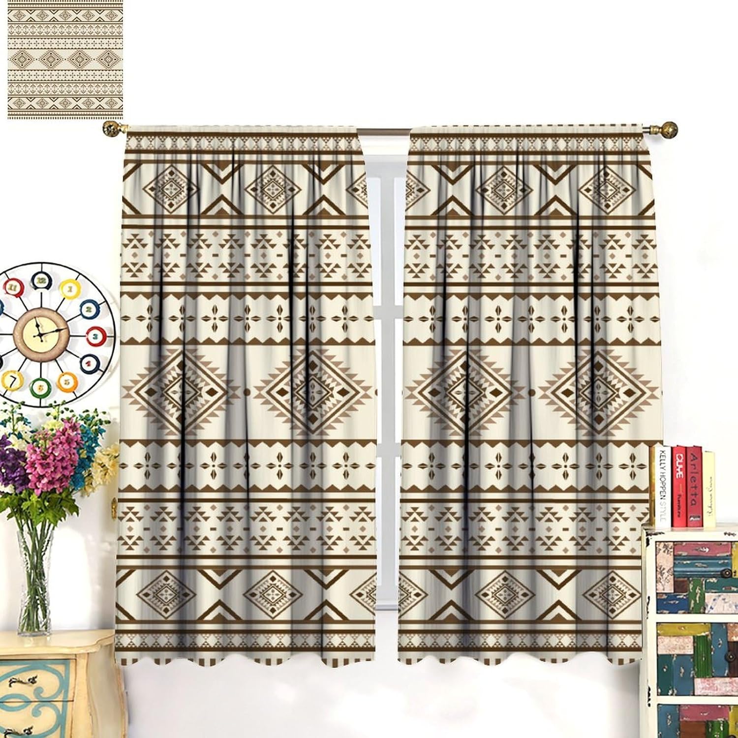 Aztec Curtains,Southwestern Ethnic Geometric Window Treatments for Living Room,Tribal Navajo Boho Pattern Print Window Drapes for Kitchen Bedroom Living Room Decor,2 Panel Set,42x45 Inch Decor - Image 3