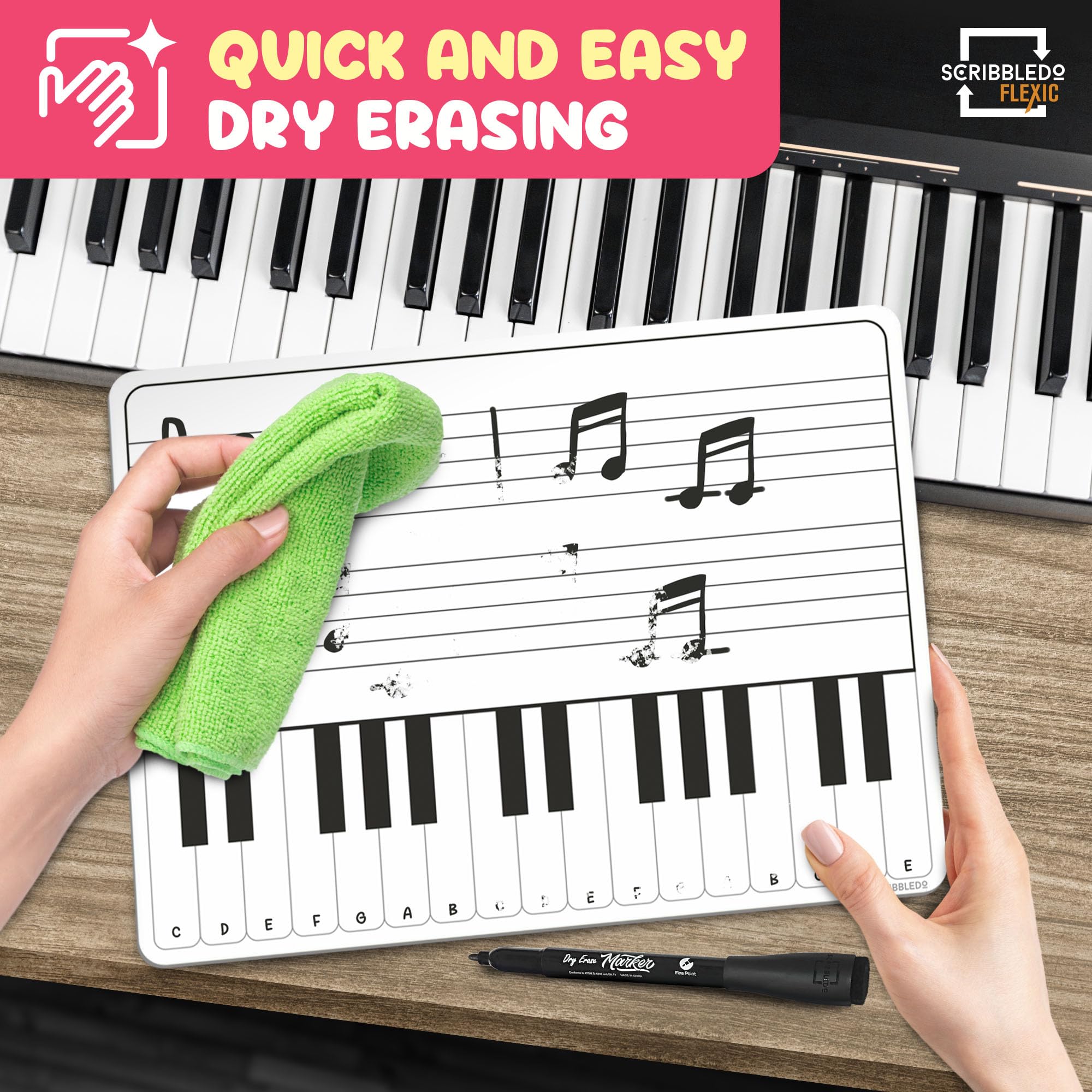 SCRIBBLEDO Tastatur-Übungsblätter, trocken abwischbar, 27,9 x 35,6 cm, Musikpersonal, Whiteboard-Blätter, Musiktasten, Lernen, Musiklehrer, Klassenzimmer, Zubehör, 10 Stück