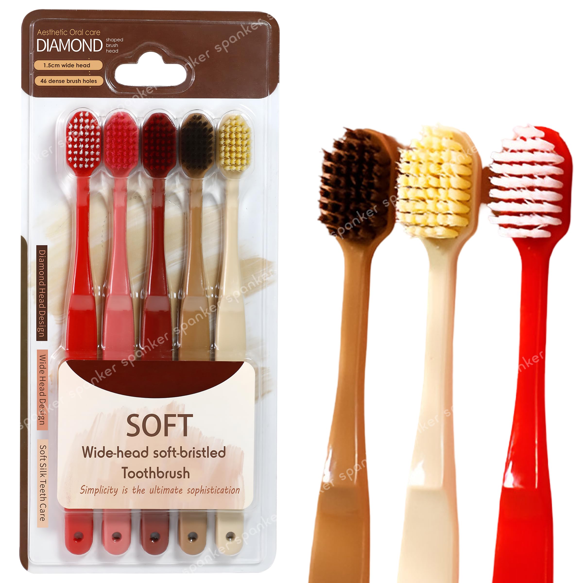 Spanker Pack of 5 Extra Wide Head 15MM Adult Toothbrush with Double Inplanted Soft Feather Like Bristles Non Frizzing Toothbrush for Intensive Care Protect Fragile Gums for Good Cleaning Effect-image-34