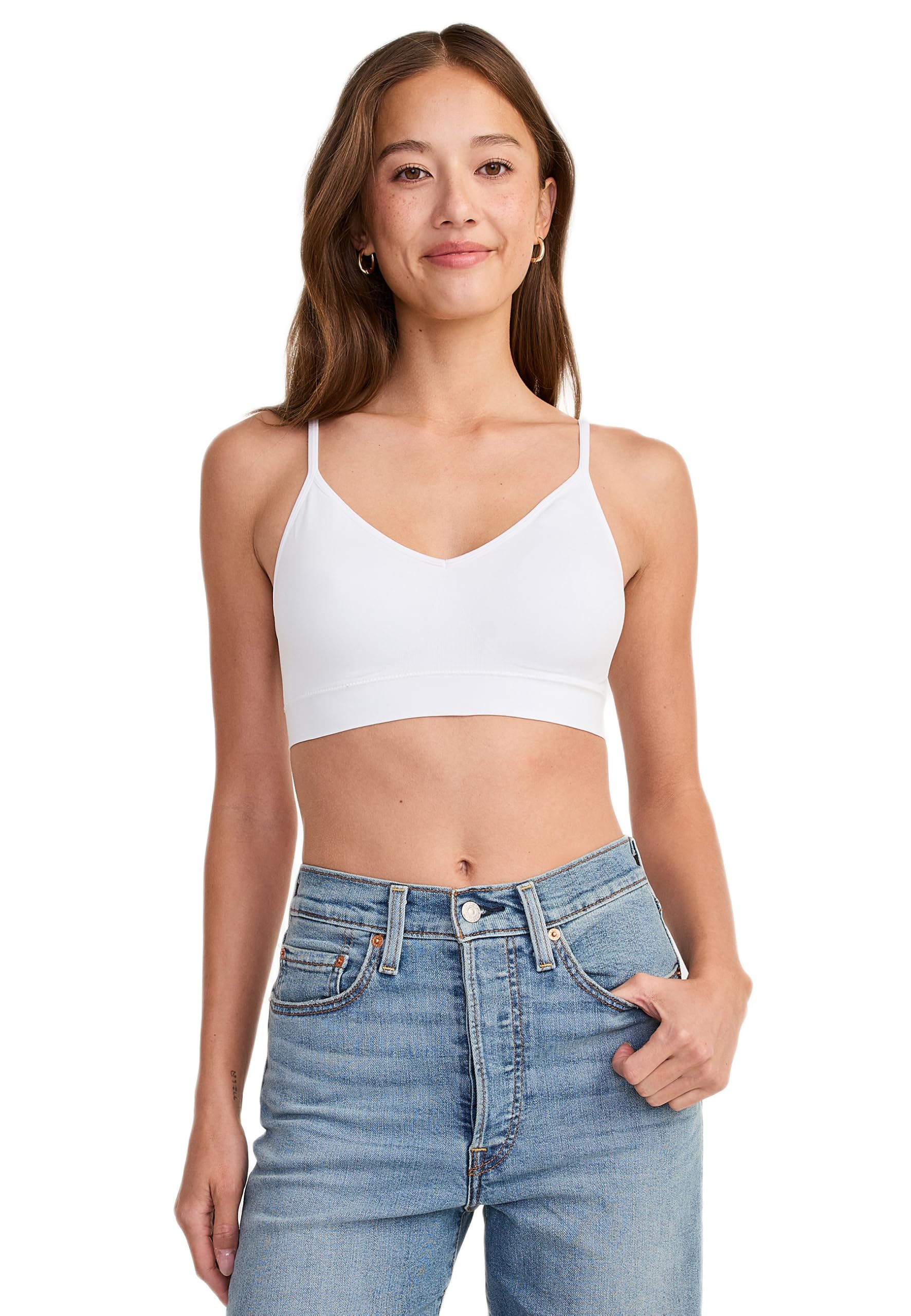 Jockey Women's Seamfree Stretch Cami Strap Bralette, White, M