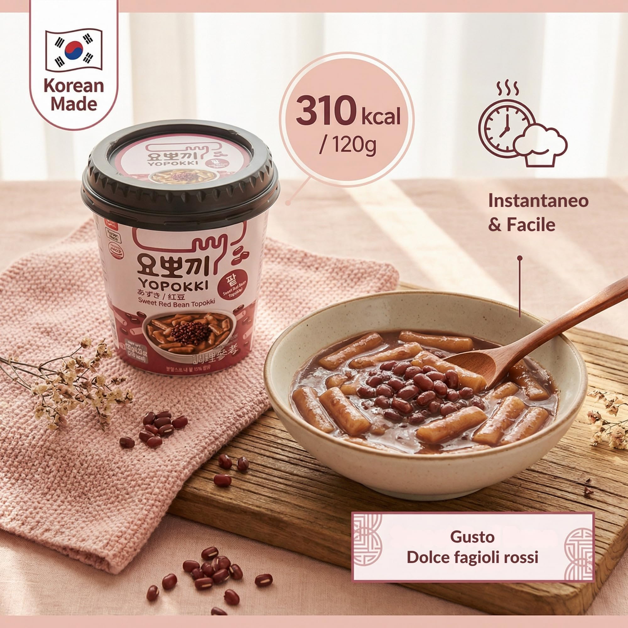 HU TASTE Kit Tteokbokki Gnocchi di Riso Coreano: 2pz Kimchi, 2pz Fagioli Rossi e 2pz Original Rice Cake - Box Cibo Asiatico, Gnocchi di Riso Cinesi e Giapponese Food, Snack Coreano Piccante, 6 Pack