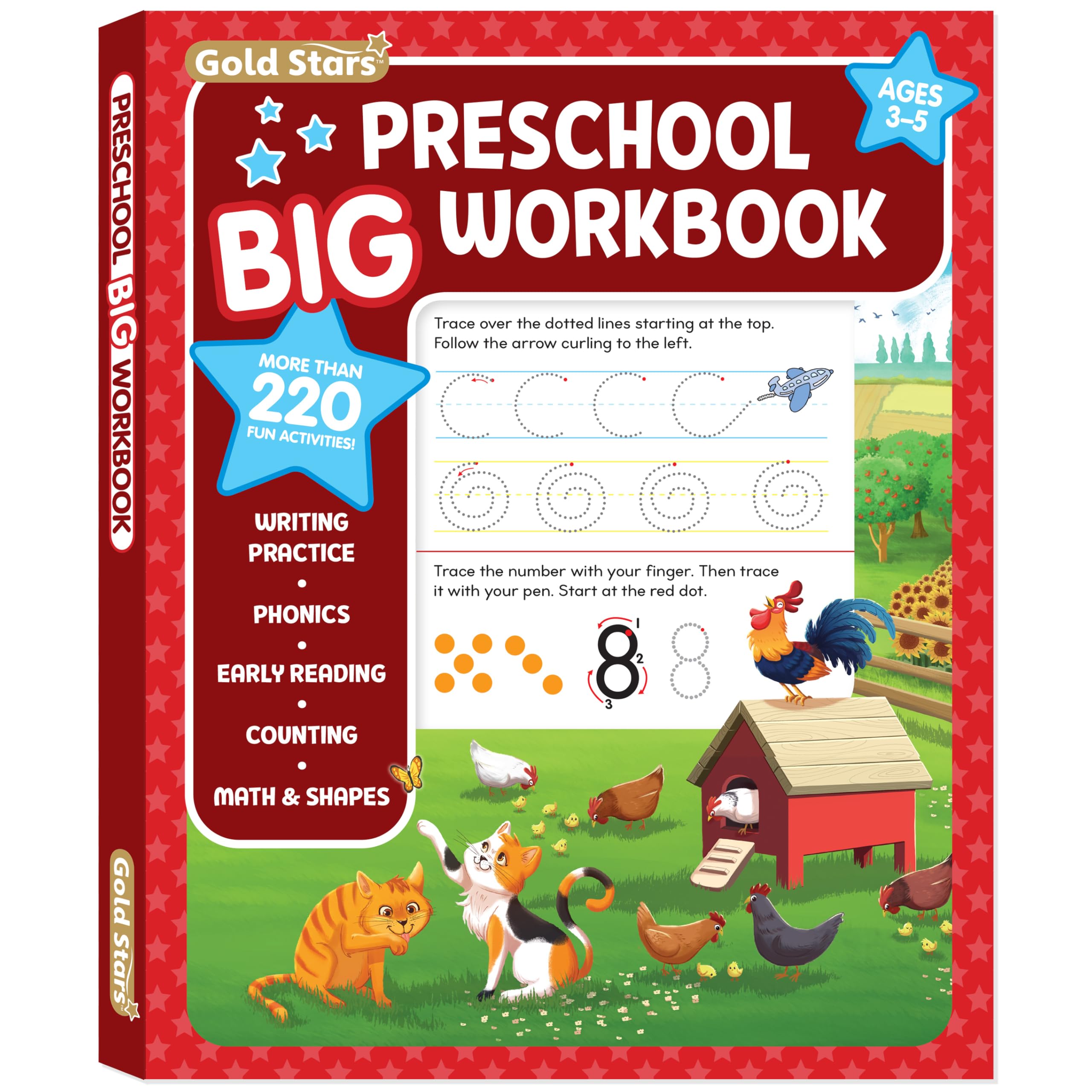 Preschool Big Workbook Ages 3 - 5: 320 Pages, Letter and Numbers Tracing, Early Math, First Writing, Phonics, Alphabet and more (Gold Stars)