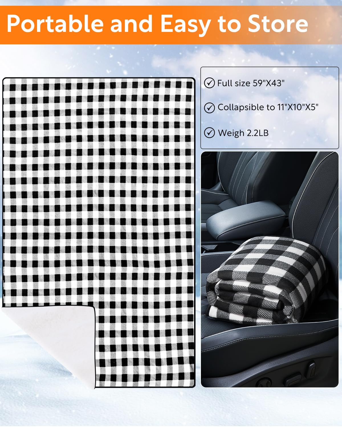 Sino - Coperta elettrica per auto, 12 Volt, coperta elettrica per auto, camion, SUV, camper e campeggio, con driver di temperatura, 150 x 109 cm, colore: bianco e nero