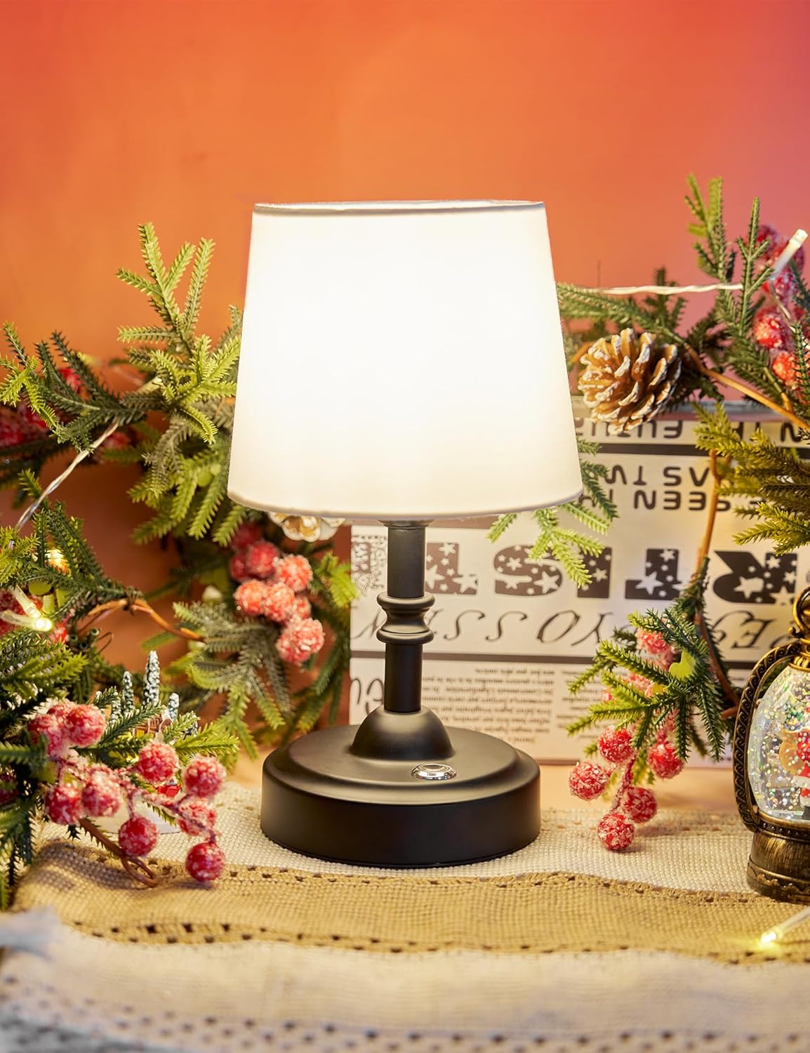 Cordless Table Lamp, 4000mAh Rechargeable Battery Operated Lamp, 3-Level Brightness Touch Small Lamps for Bedroom Living Room Bedside Bathroom Ambient Lighting Desk Lamp Cute Home Decoration(Black)