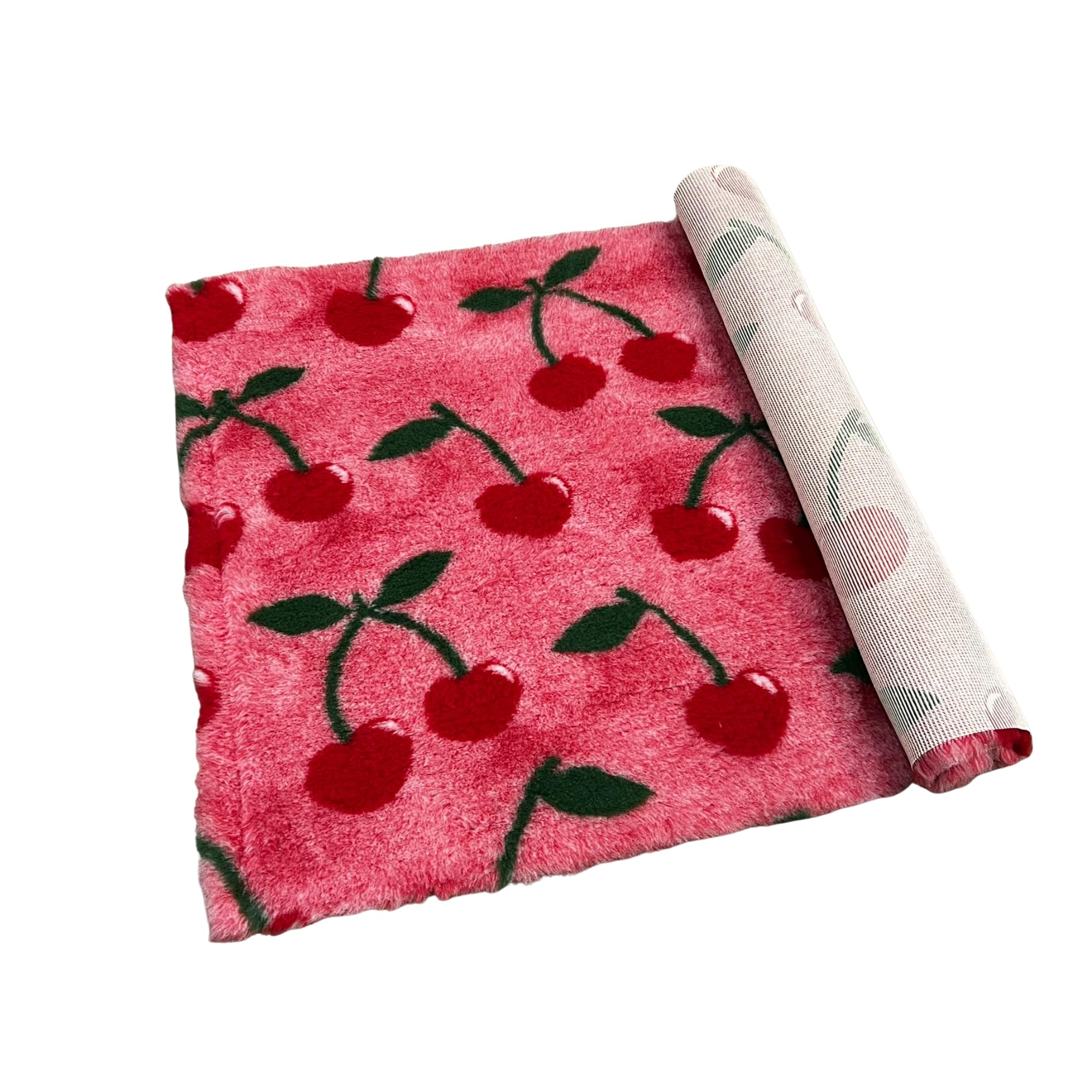 Pawstrading Premium Cherry Design Dog Bed Mat – Red Pink Dog Mat Vet Bed Bedding with Anti-Slip Back (Multiple Sizes) (Small (50x75cm)