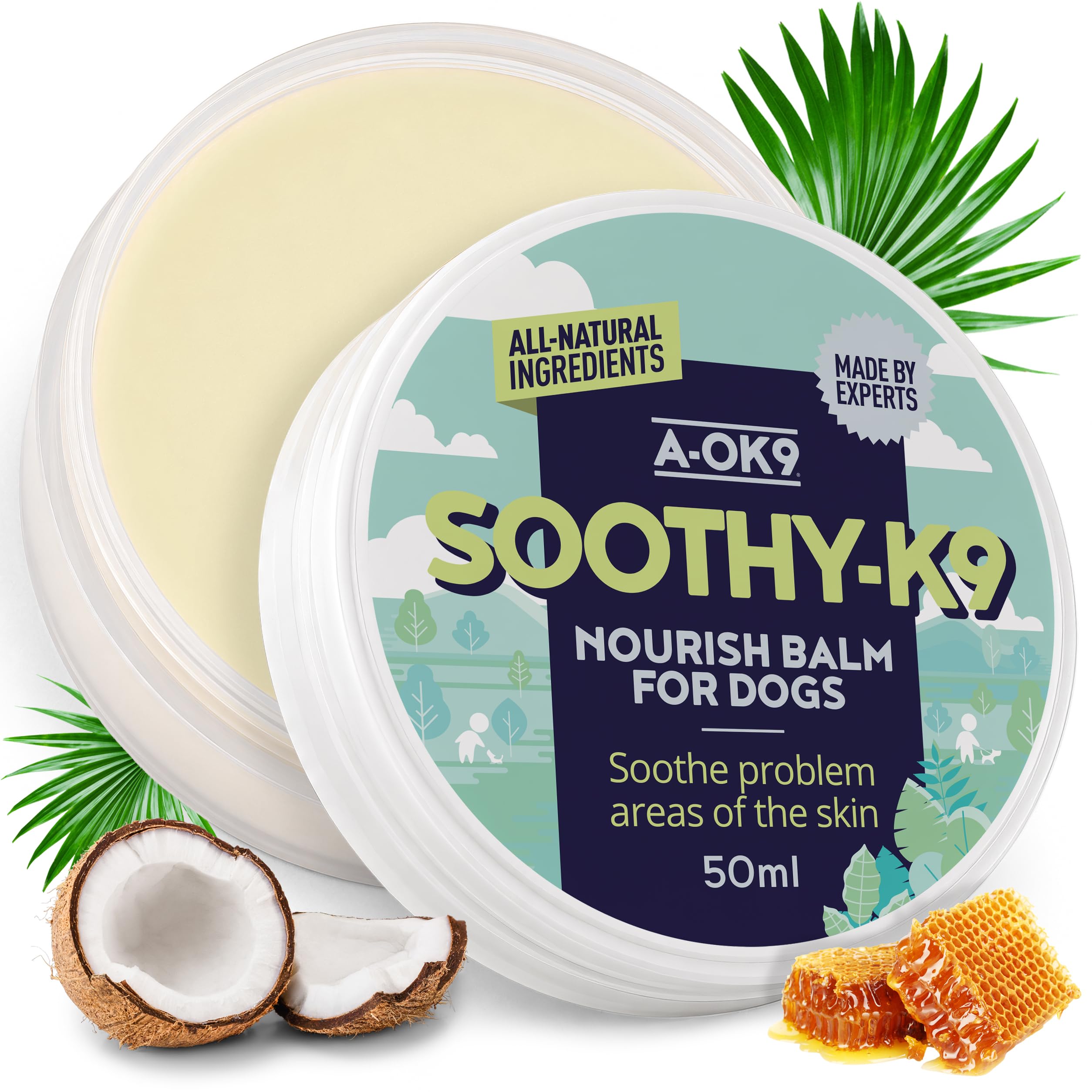 A-OK9 Dog Paw & Nose Balm 50ml | Lick-Safe Natural Moisturiser for Dry, Cracked Paw Pads & Snout - Beeswax, Coconut Oil, Shea Butter, Paw Balm for Dogs, All-Season Paw & Nose Protection | UK