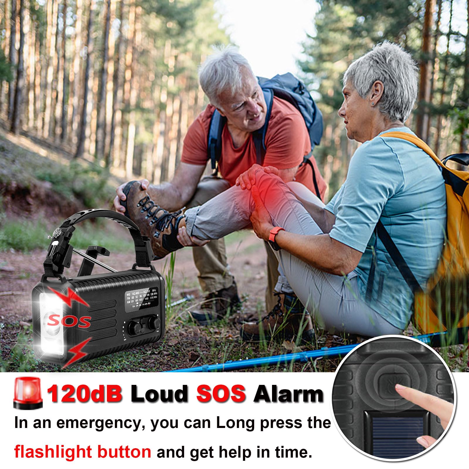 Radio di emergenza a manovella da 20000 mAh/74000 mWh, radio meteorologica AM/FM/NOAA, radio solare alimentata a batteria con caricabatterie per telefono USB, lampada da lettura torcia e SOS per
