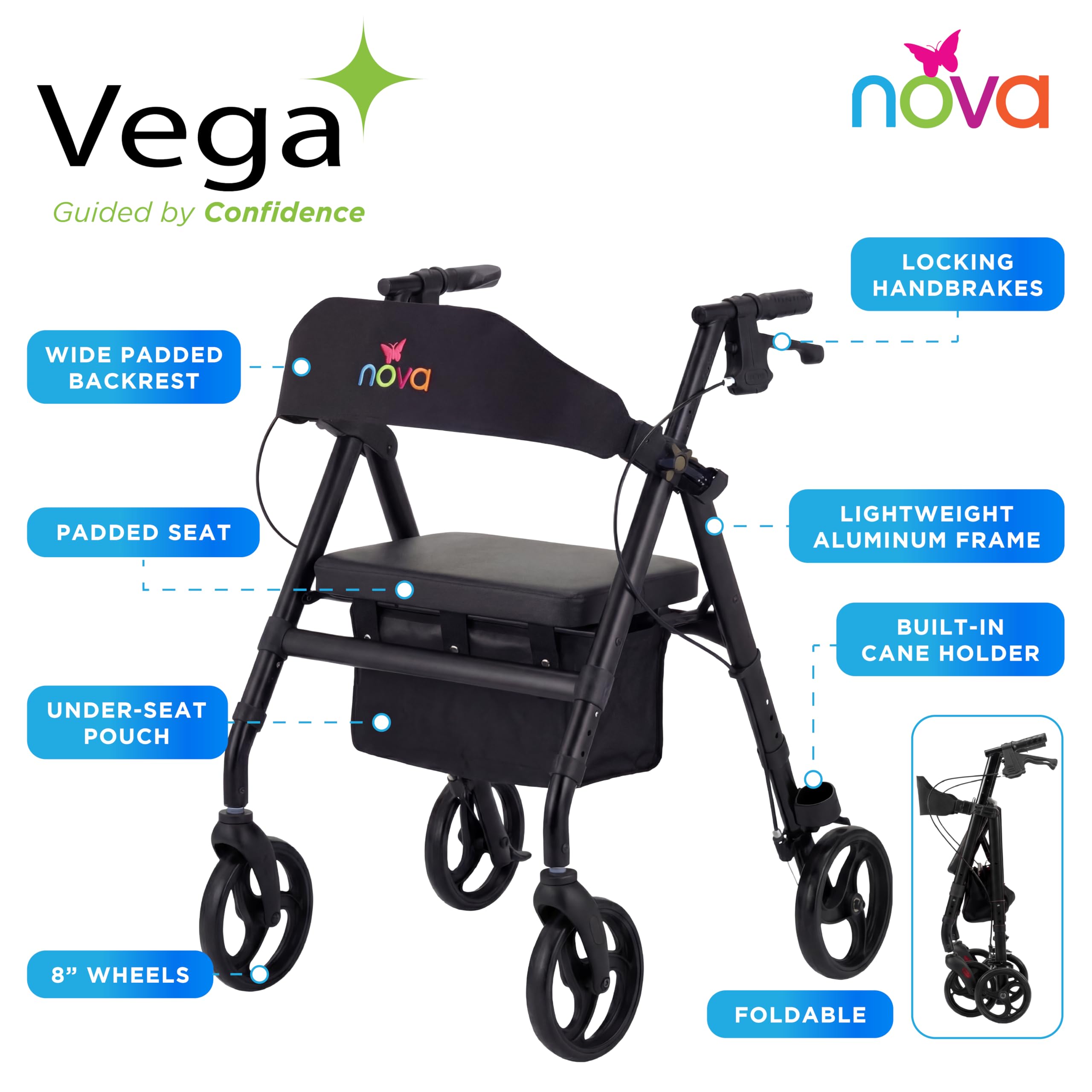 Amazon.com: NOVA Vega Rollator Walker - Lightweight 18 lb Folding