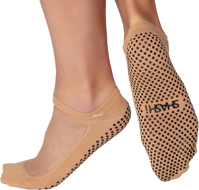 SHASHI Fun Yoga Socks for Women Non Slip Socks, Women Grip Socks w/ Mesh Top Panel for Barre